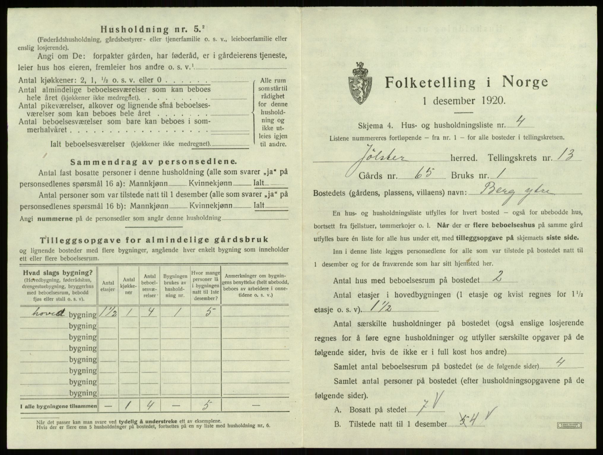 SAB, 1920 census for Jølster, 1920, p. 855