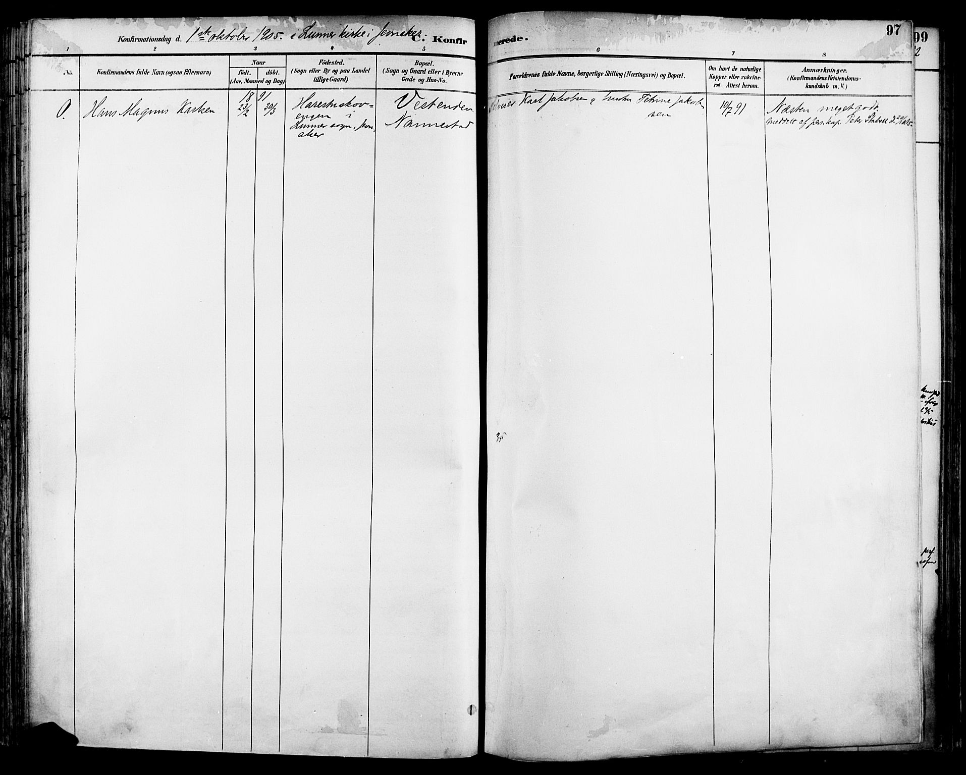 Nannestad prestekontor Kirkebøker, AV/SAO-A-10414a/F/Fa/L0015: Parish register (official) no. I 15, 1891-1905, p. 97