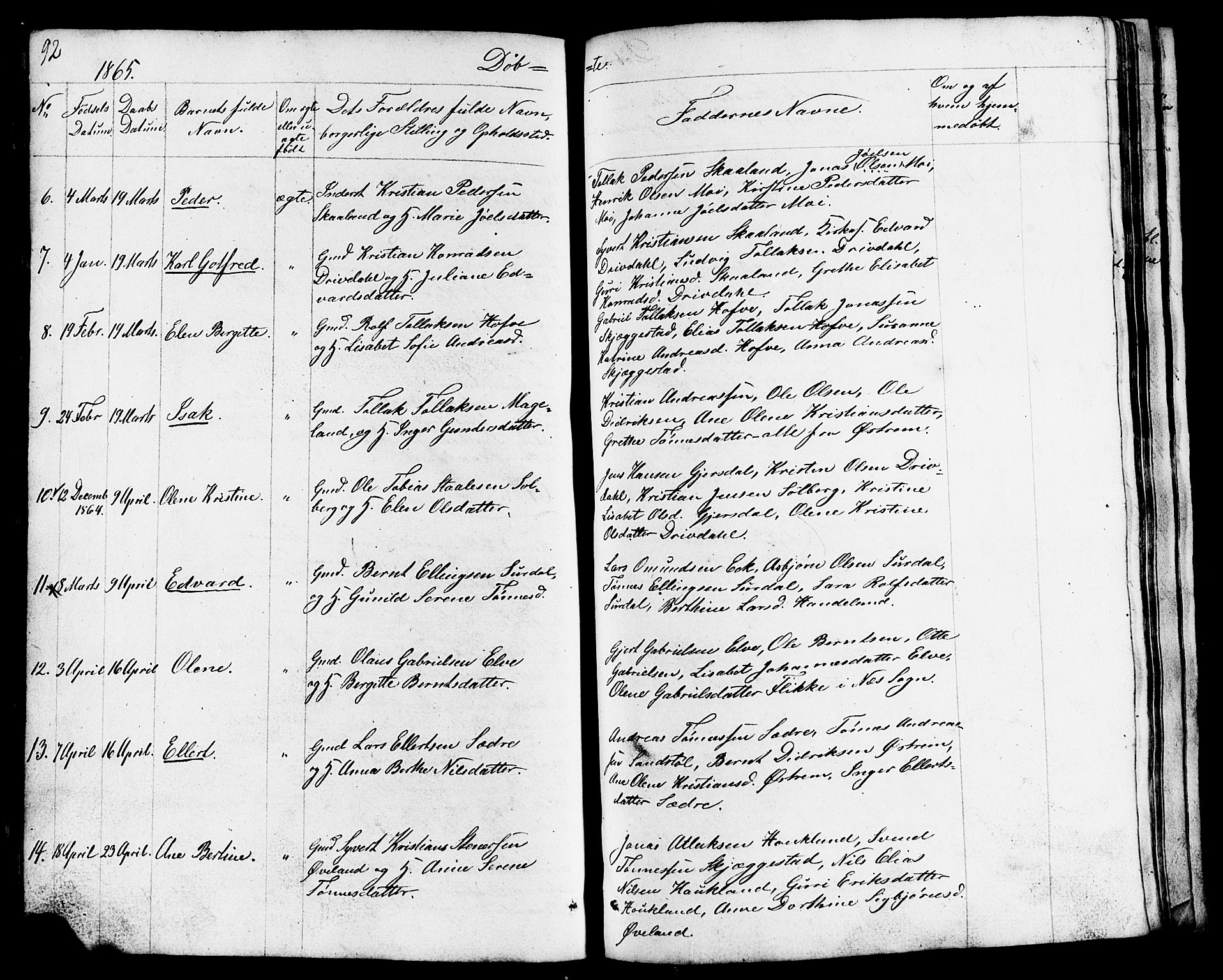 Lund sokneprestkontor, SAST/A-101809/S07/L0003: Parish register (copy) no. B 3, 1848-1885, p. 92