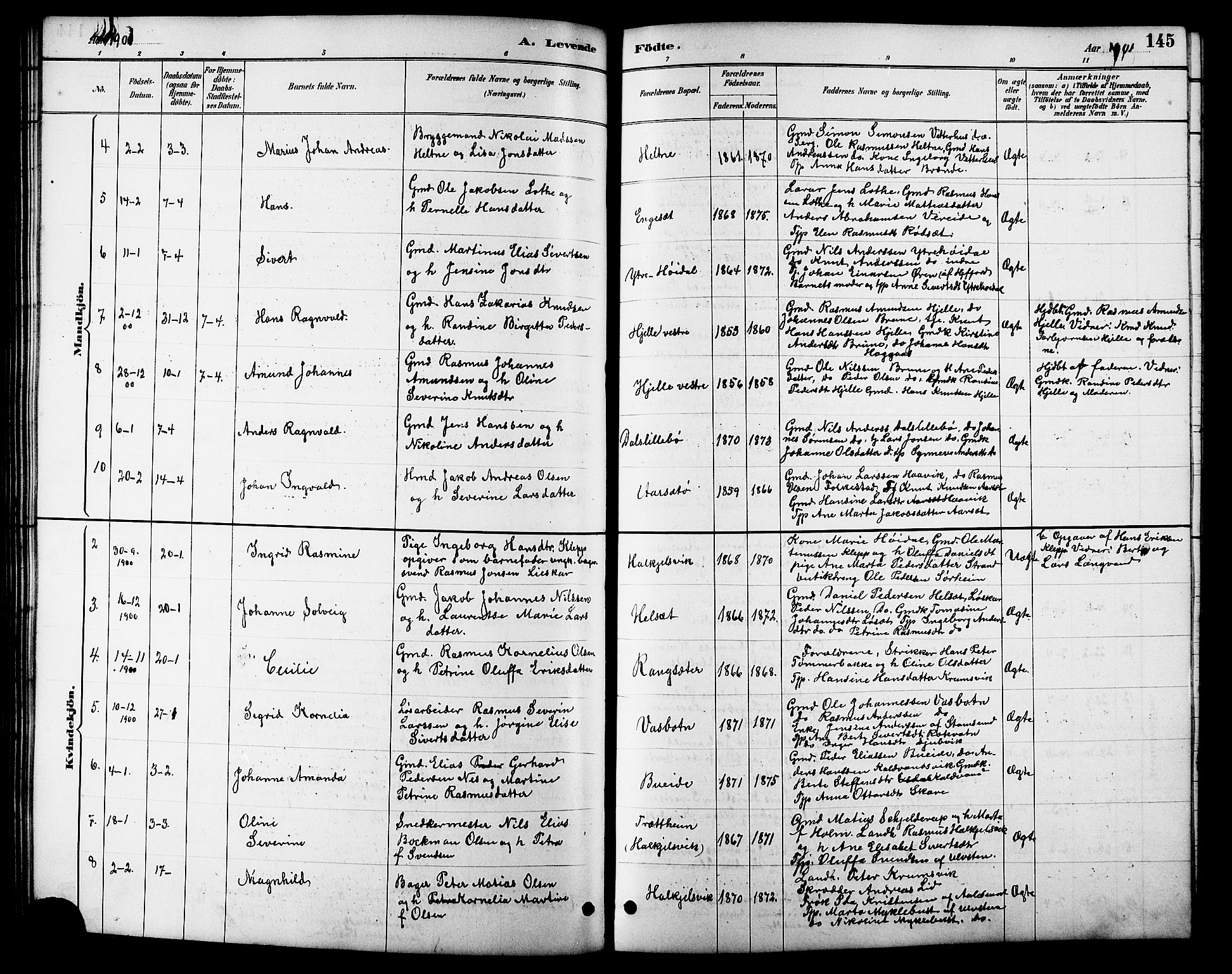 Ministerialprotokoller, klokkerbøker og fødselsregistre - Møre og Romsdal, AV/SAT-A-1454/511/L0158: Parish register (copy) no. 511C04, 1884-1903, p. 145