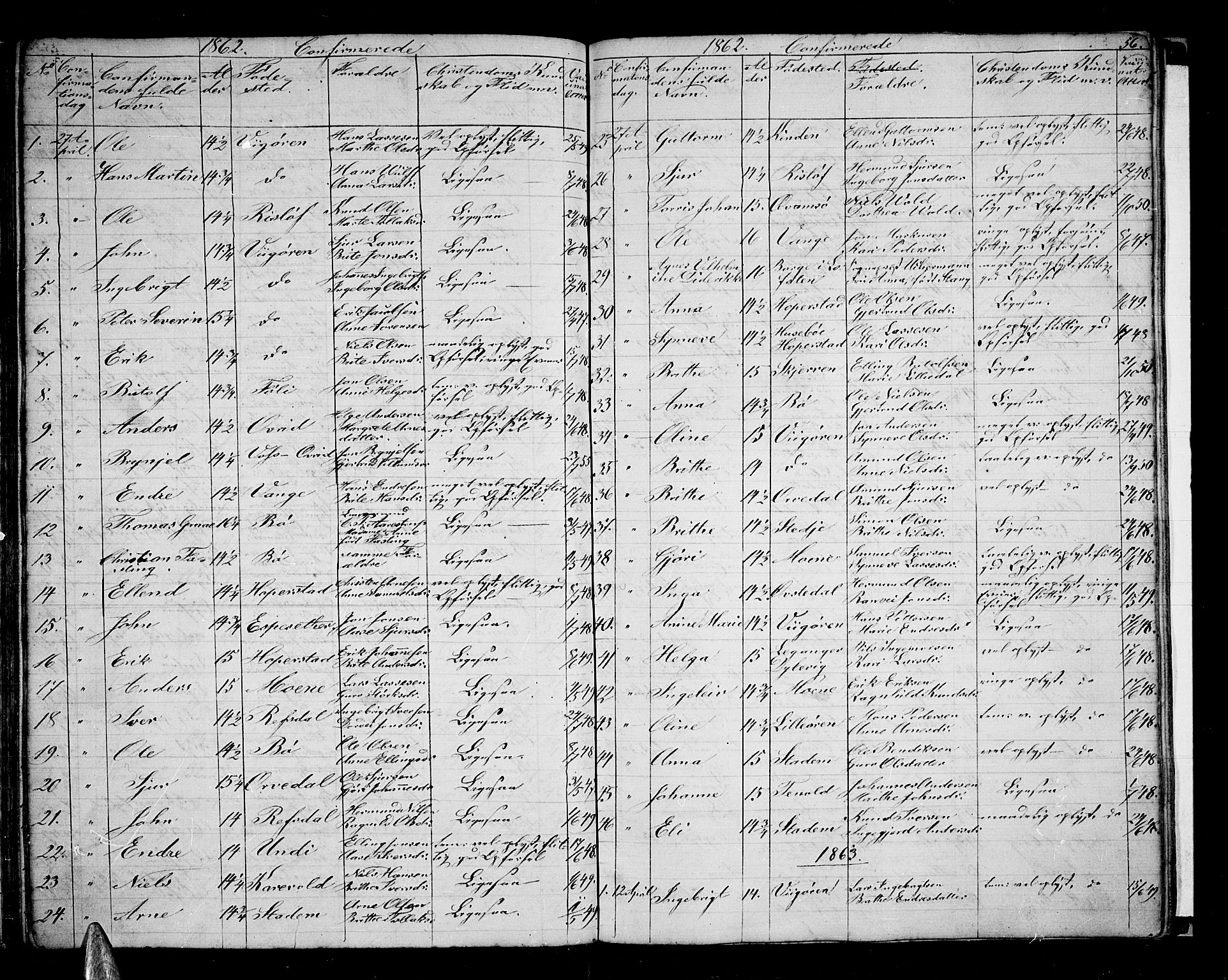 Vik sokneprestembete, AV/SAB-A-81501/H/Hab/Haba/L0002: Parish register (copy) no. A 2, 1856-1877, p. 56