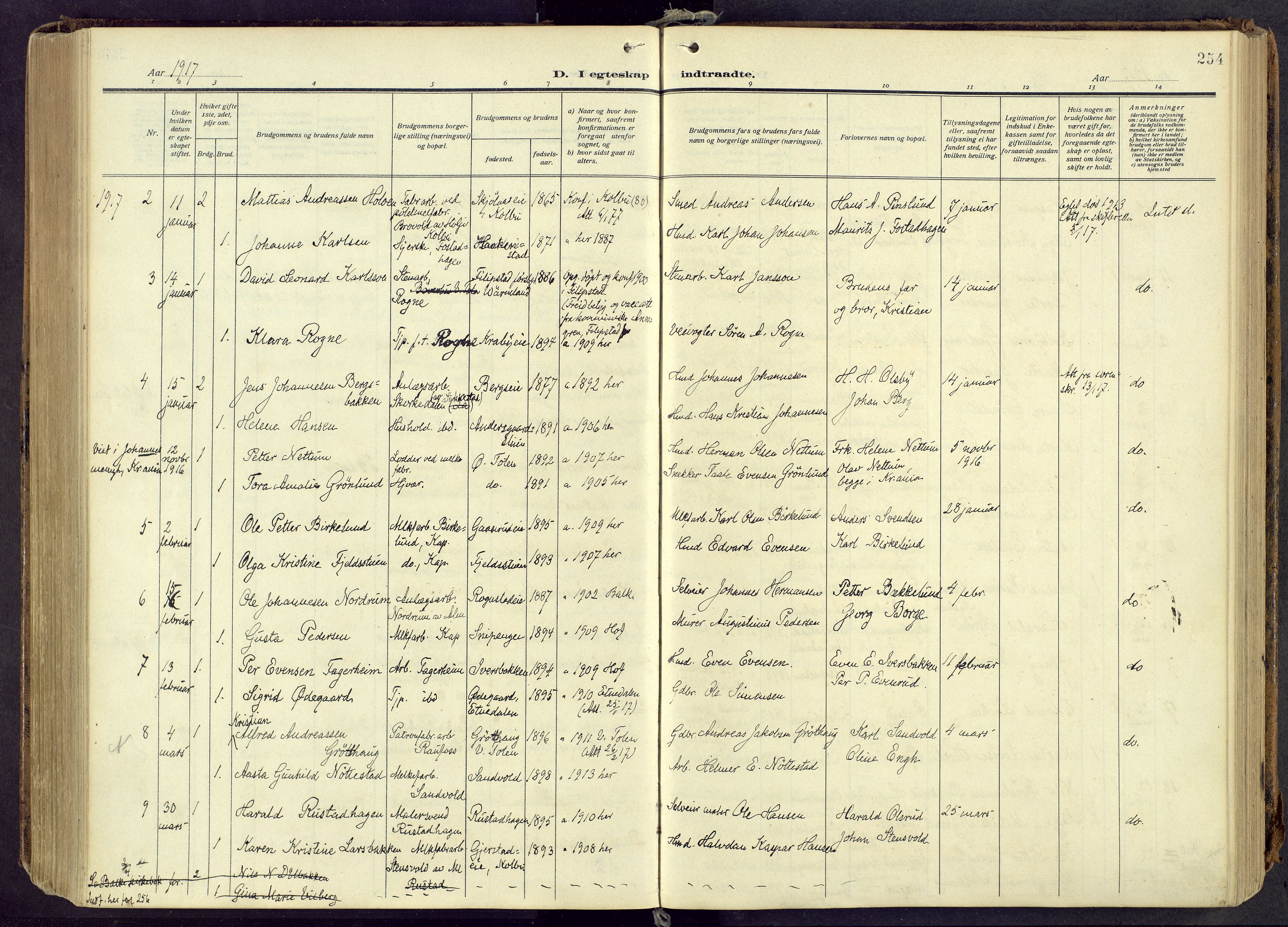 Østre Toten prestekontor, AV/SAH-PREST-104/H/Ha/Haa/L0010: Parish register (official) no. 10, 1910-1920, p. 254