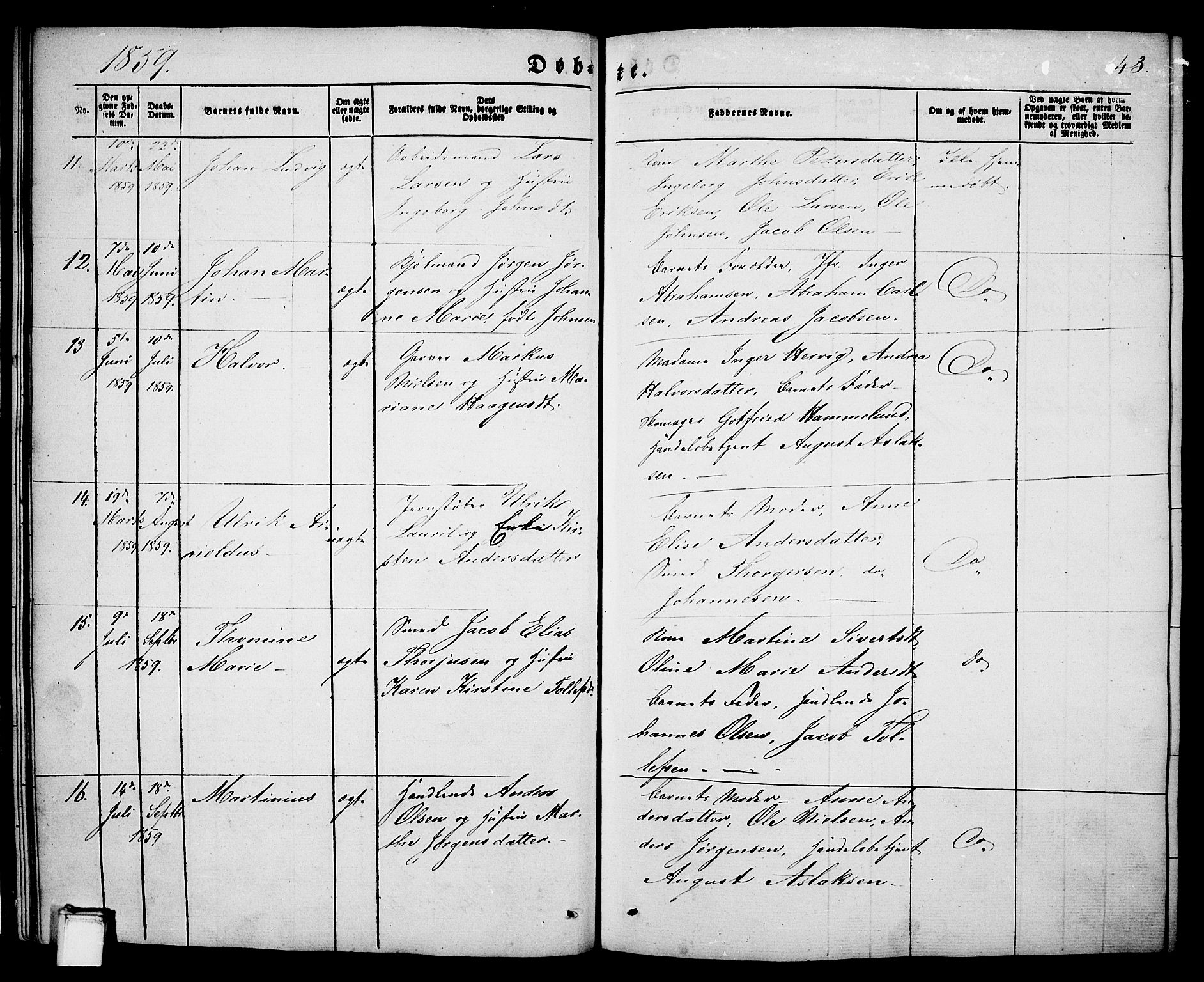 Porsgrunn kirkebøker , AV/SAKO-A-104/G/Ga/L0002: Parish register (copy) no. I 2, 1847-1877, p. 43