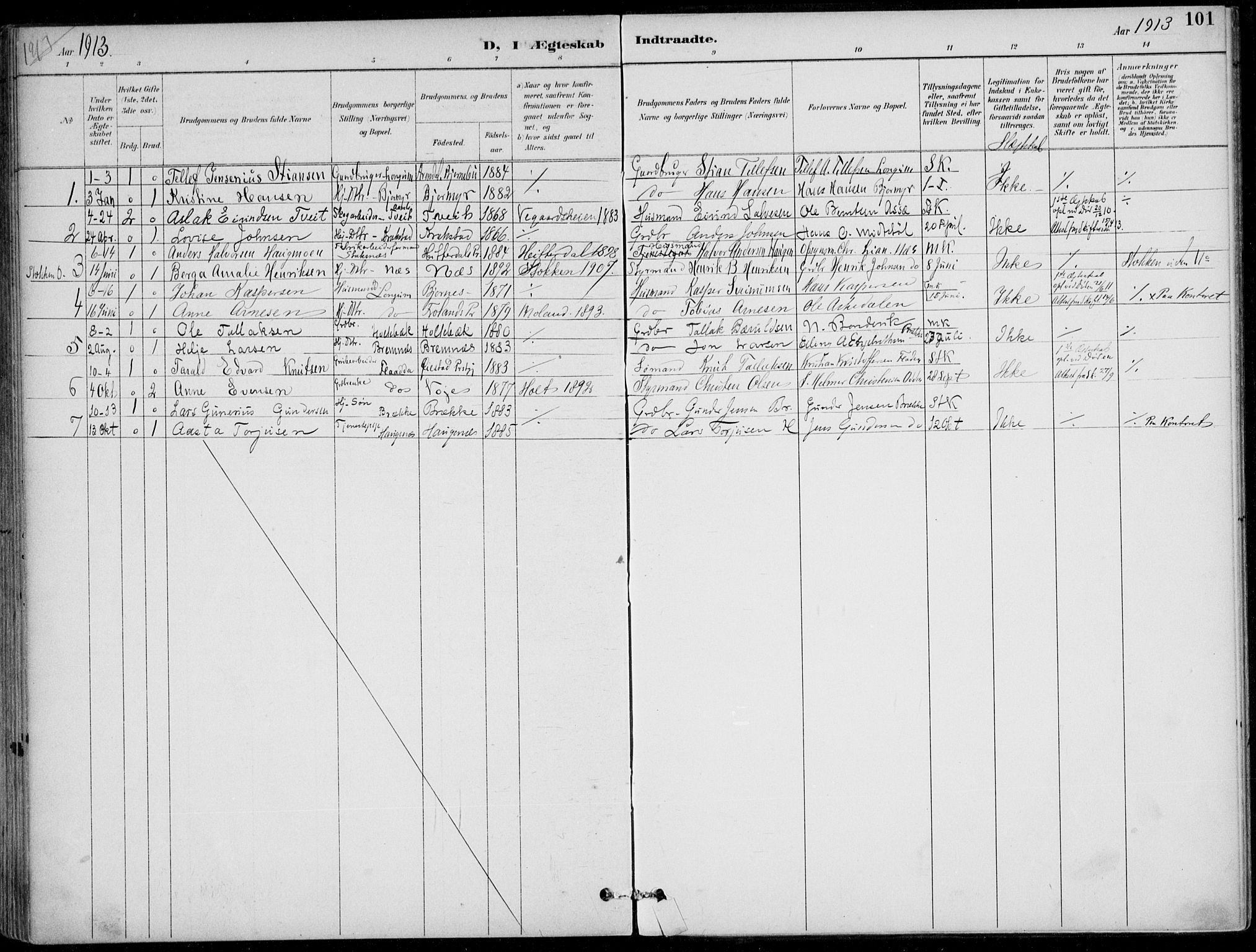 Austre Moland sokneprestkontor, SAK/1111-0001/F/Fa/Faa/L0011: Parish register (official) no. A 11, 1894-1915, p. 101