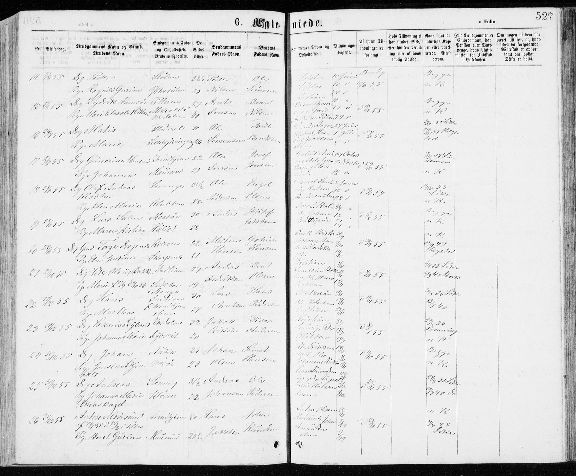 Ministerialprotokoller, klokkerbøker og fødselsregistre - Sør-Trøndelag, AV/SAT-A-1456/640/L0576: Parish register (official) no. 640A01, 1846-1876, p. 527