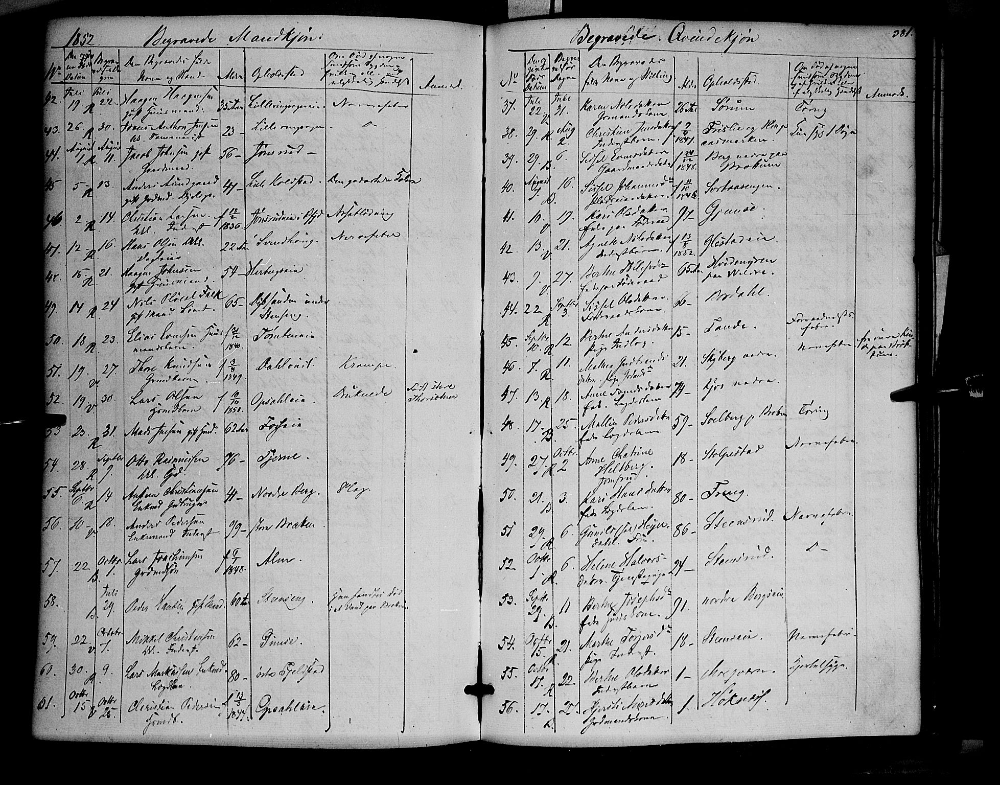 Ringsaker prestekontor, AV/SAH-PREST-014/K/Ka/L0009: Parish register (official) no. 9, 1850-1860, p. 381