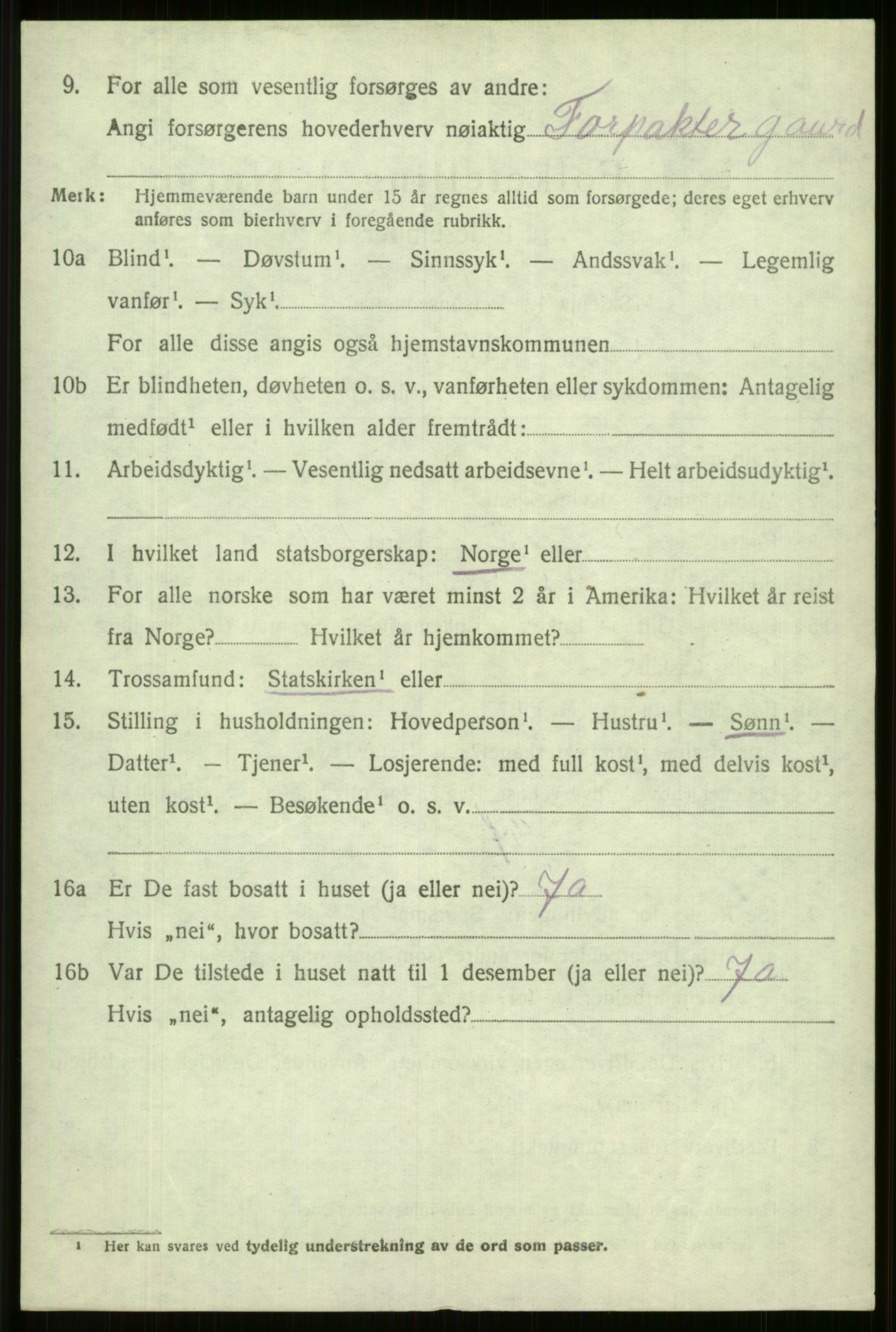 SAB, 1920 census for Vossestrand, 1920, p. 3905