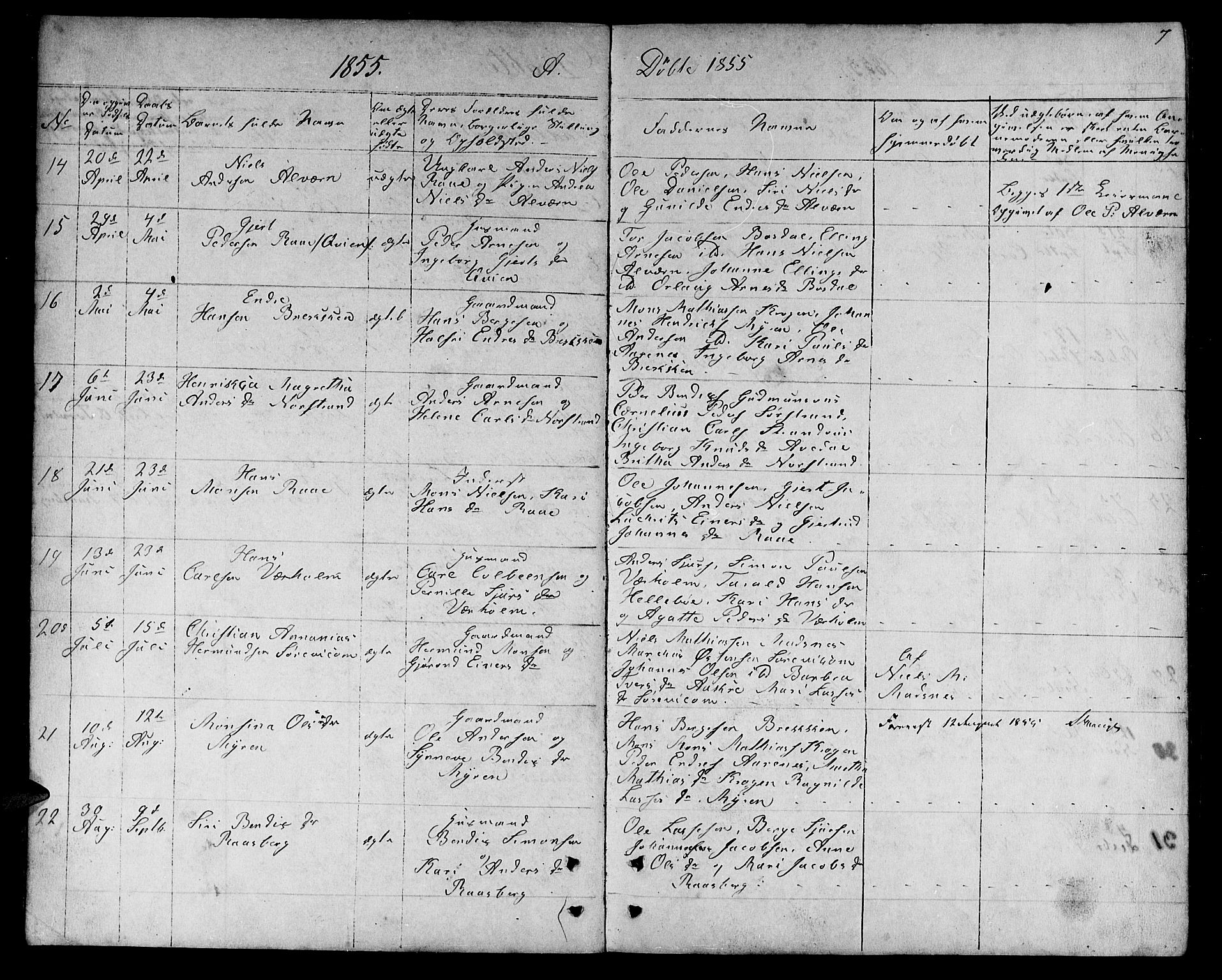Lavik sokneprestembete, AV/SAB-A-80901: Parish register (copy) no. A 1, 1854-1881, p. 7