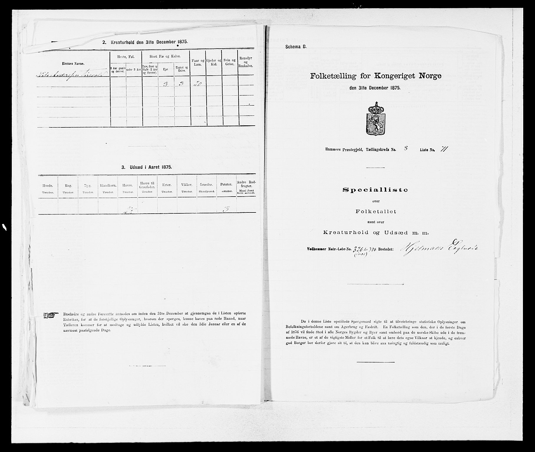 SAB, 1875 census for 1254P Hamre, 1875, p. 1153