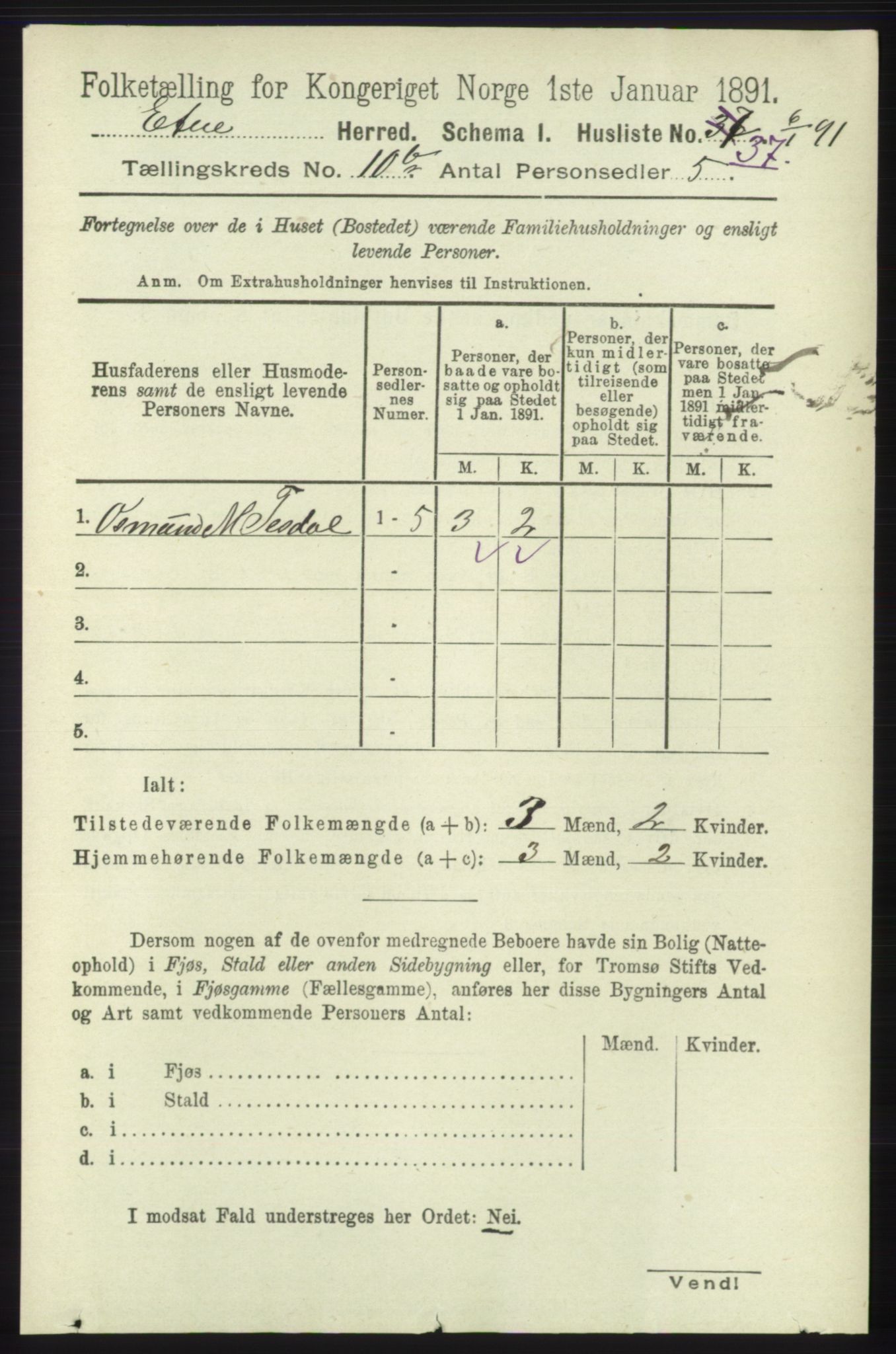 RA, 1891 census for 1211 Etne, 1891, p. 1989