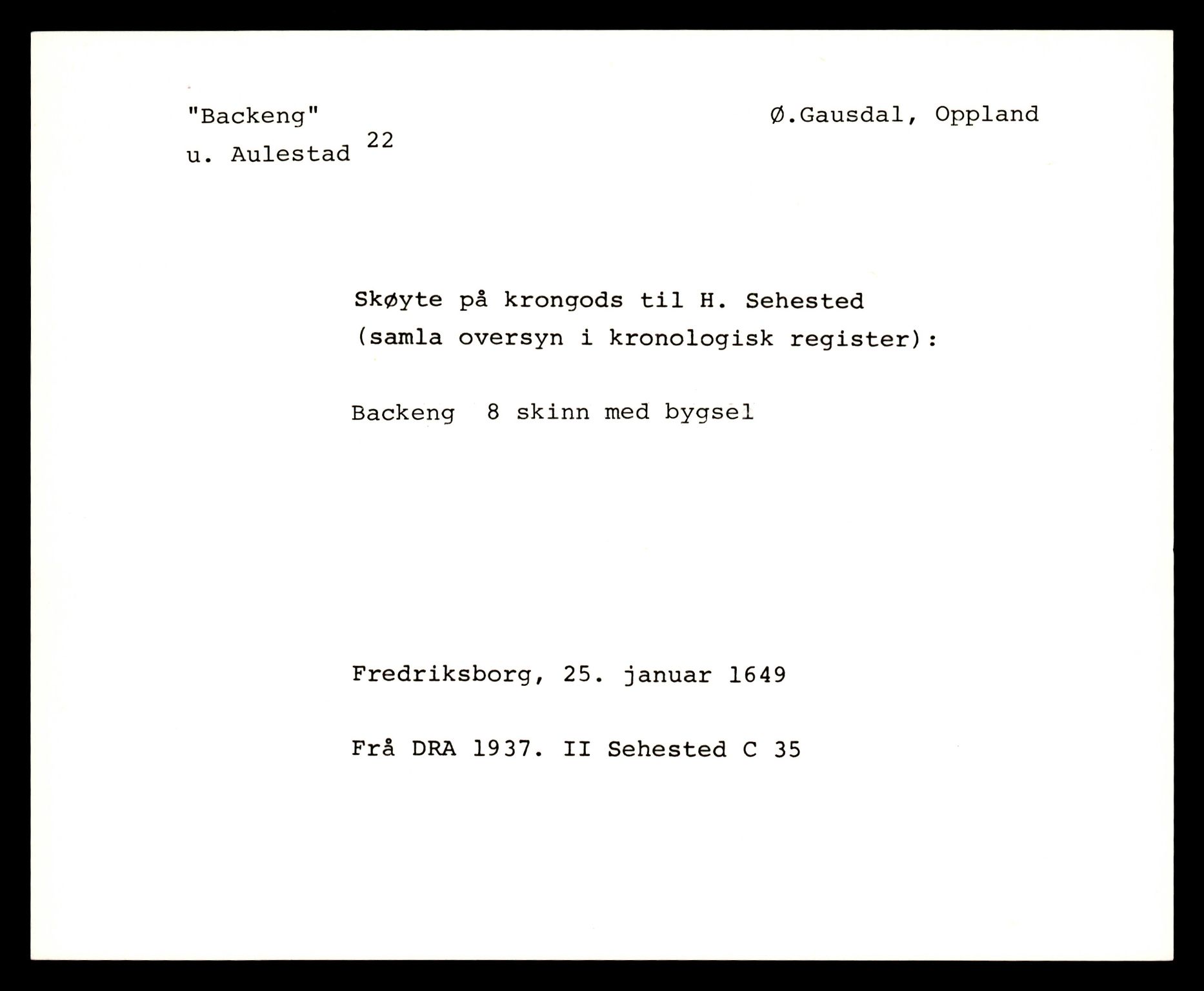 Riksarkivets diplomsamling, AV/RA-EA-5965/F35/F35e/L0010: Registreringssedler Oppland 2, 1400-1700, p. 331