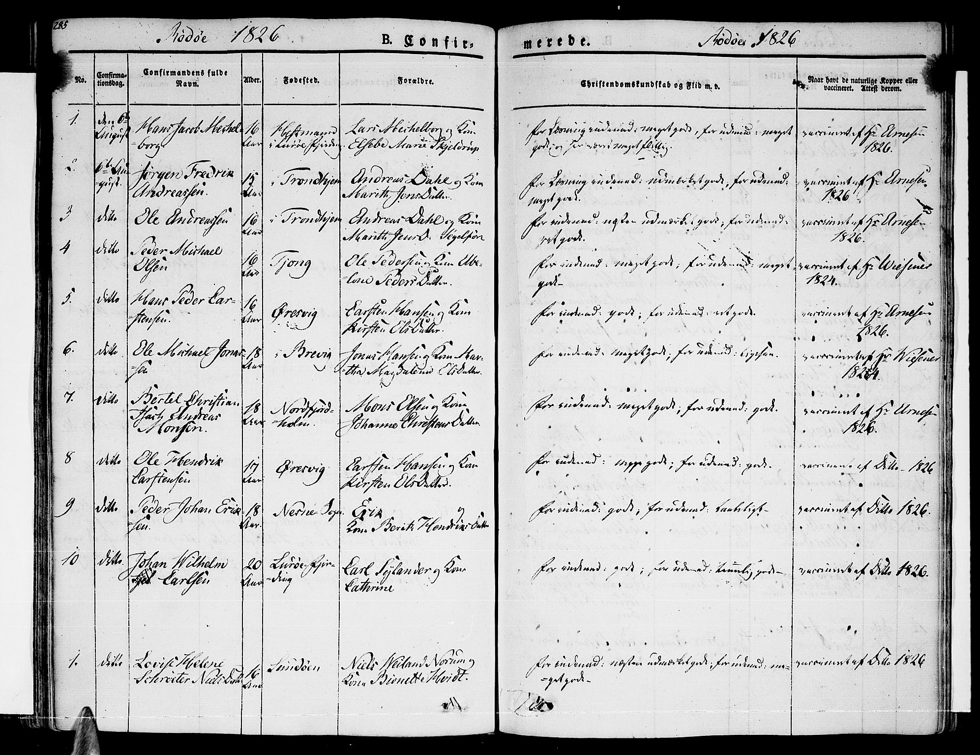 Ministerialprotokoller, klokkerbøker og fødselsregistre - Nordland, AV/SAT-A-1459/841/L0598: Parish register (official) no. 841A06 /1, 1825-1844, p. 285