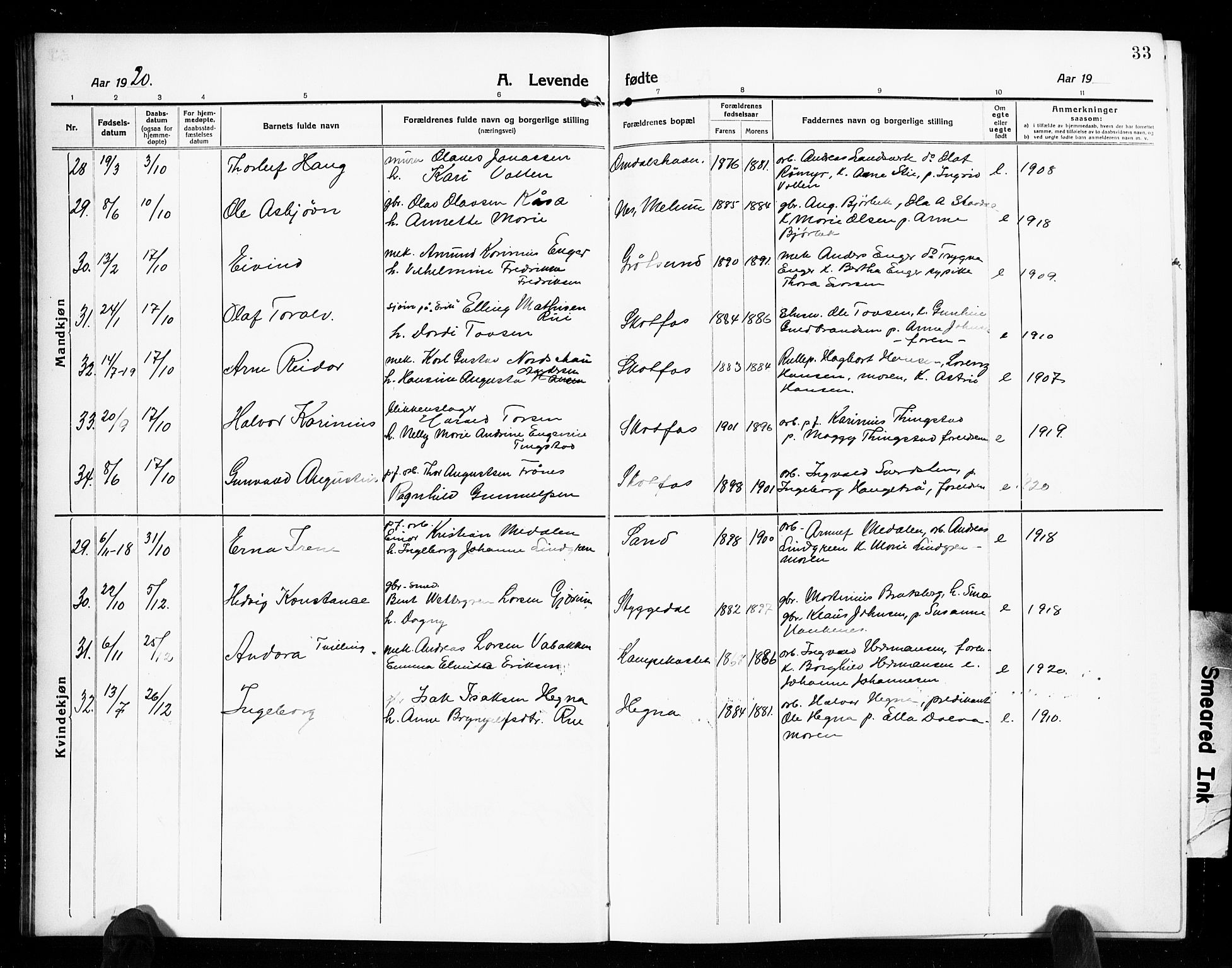 Solum kirkebøker, AV/SAKO-A-306/G/Gb/L0006: Parish register (copy) no. II 6, 1915-1927, p. 33