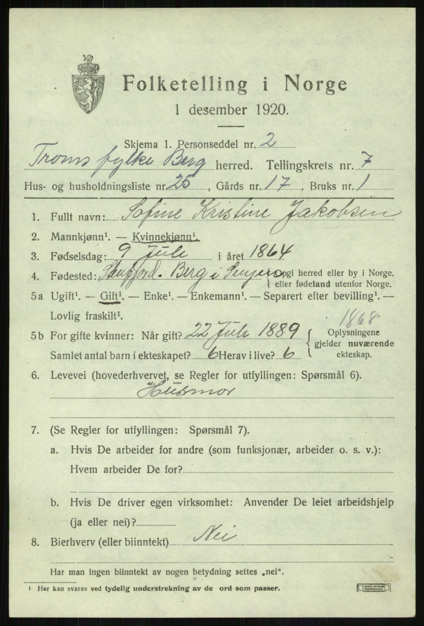 SATØ, 1920 census for Berg, 1920, p. 2732