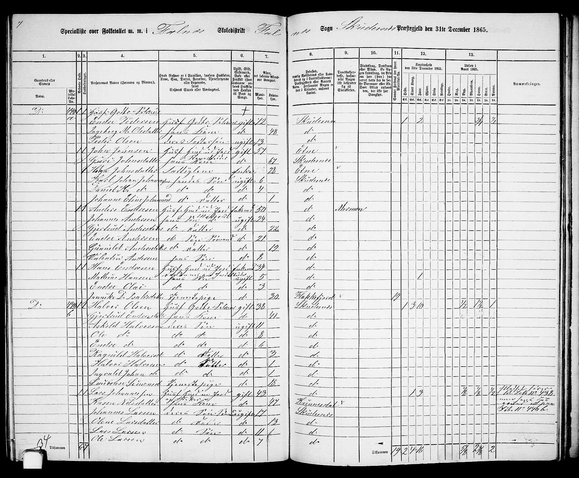 RA, 1865 census for Skudenes, 1865, p. 173