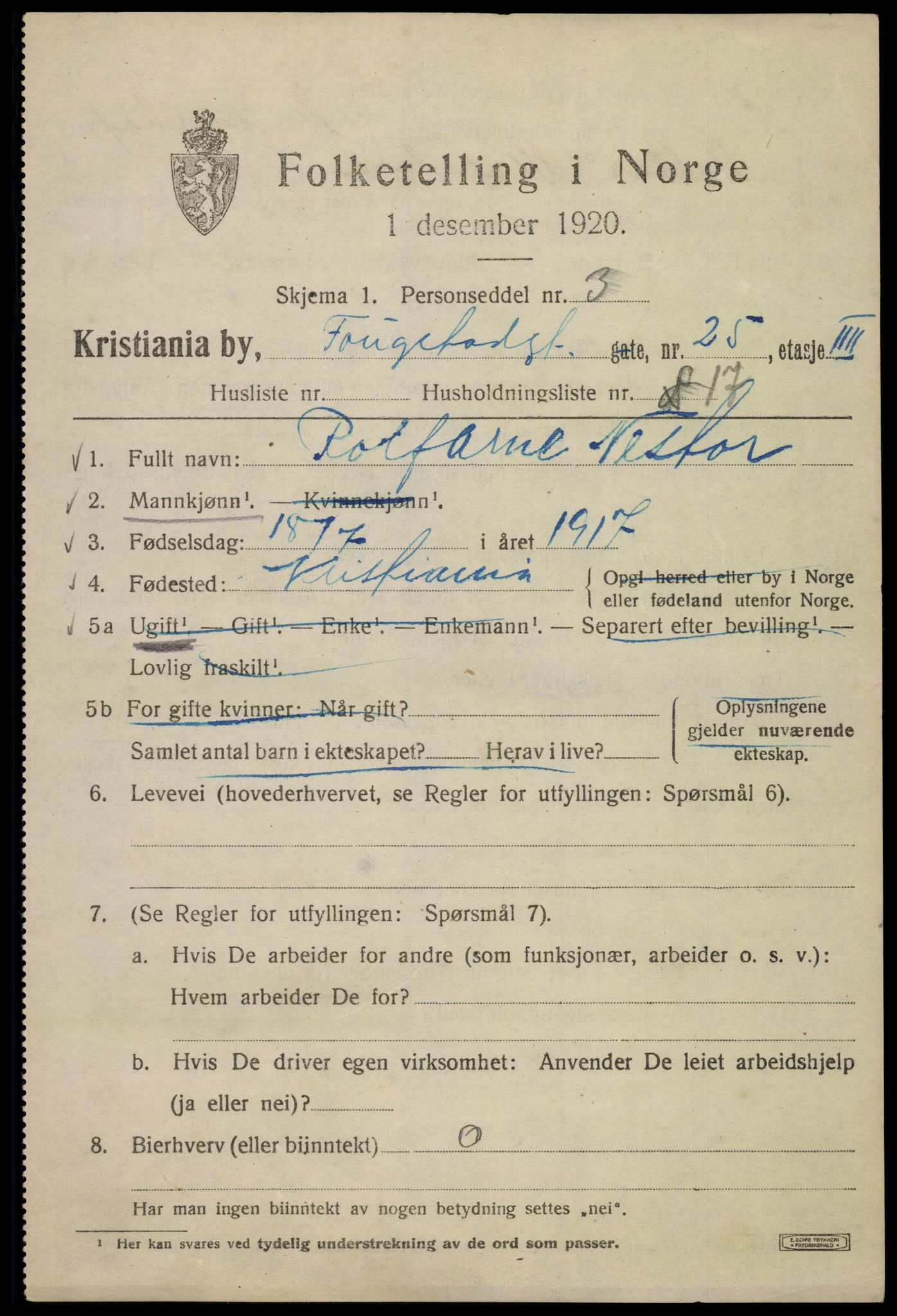 SAO, 1920 census for Kristiania, 1920, p. 233153