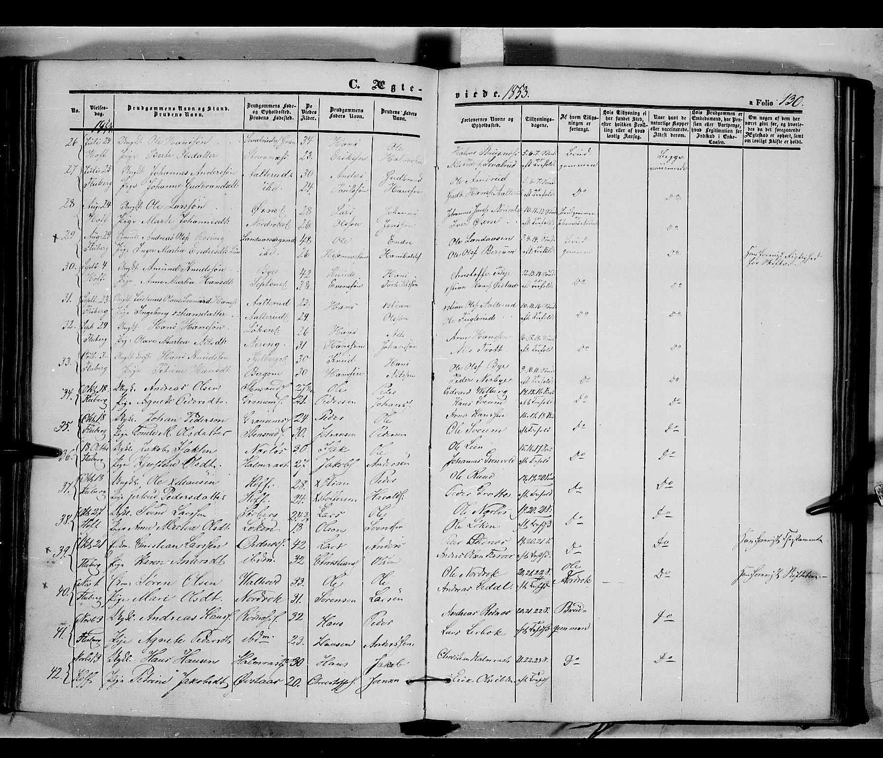 Land prestekontor, SAH/PREST-120/H/Ha/Haa/L0009: Parish register (official) no. 9, 1847-1859, p. 130