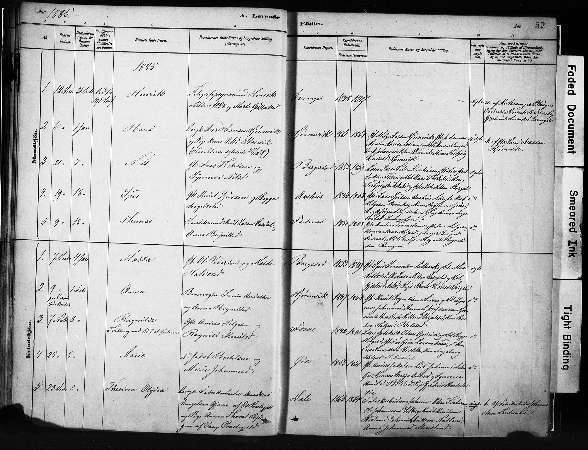Evanger sokneprestembete, SAB/A-99924: Parish register (official) no. A 1, 1877-1899, p. 52