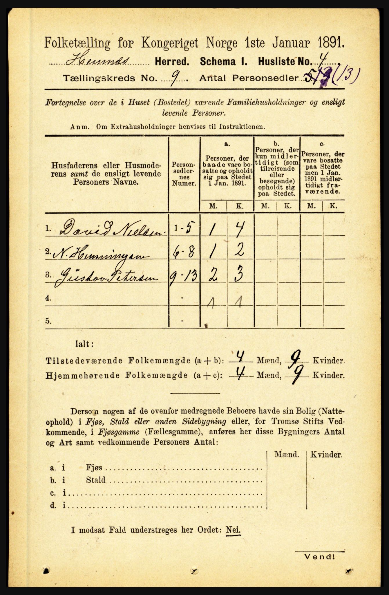 RA, 1891 census for 1832 Hemnes, 1891, p. 4254