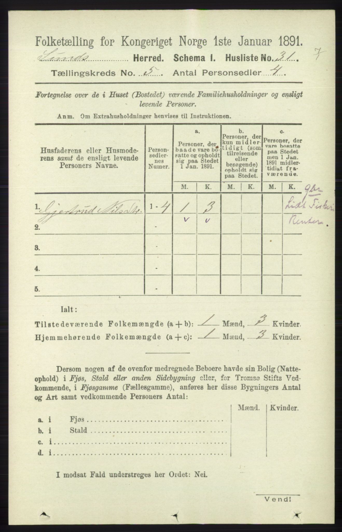 RA, 1891 census for 1245 Sund, 1891, p. 2356