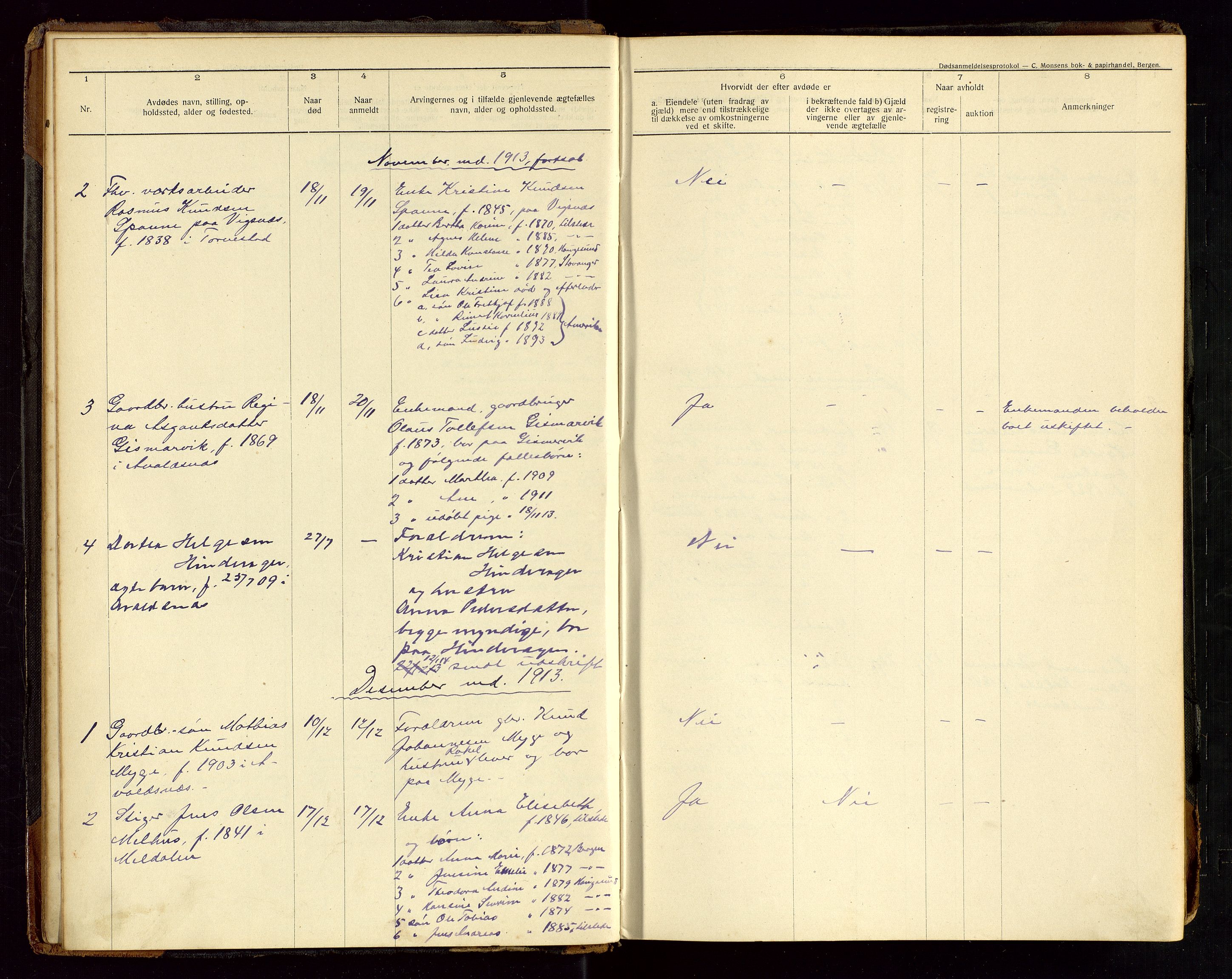 Avaldsnes lensmannskontor, AV/SAST-A-100286/Gga/L0002: Dødsfallsprotokoll for Avaldsnes herred, 1912-1920