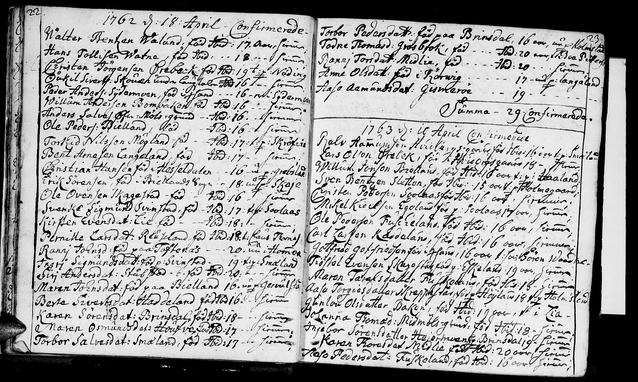 Holum sokneprestkontor, SAK/1111-0022/F/Fa/Faa/L0002: Parish register (official) no. A 2, 1756-1780, p. 22-23