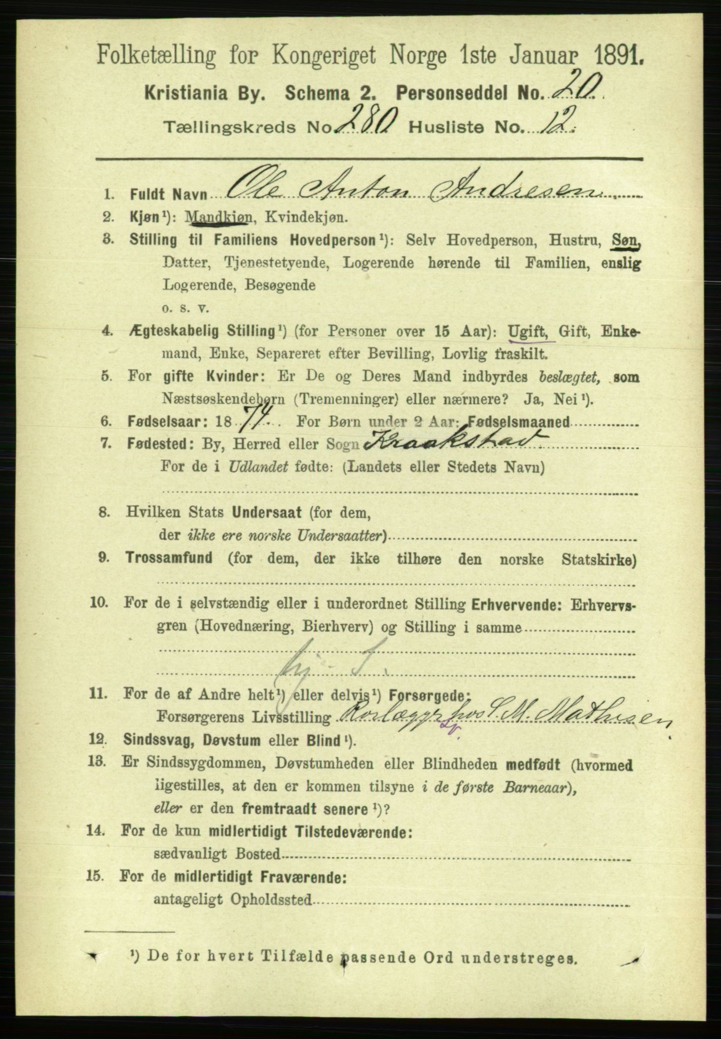 RA, 1891 census for 0301 Kristiania, 1891, p. 170404