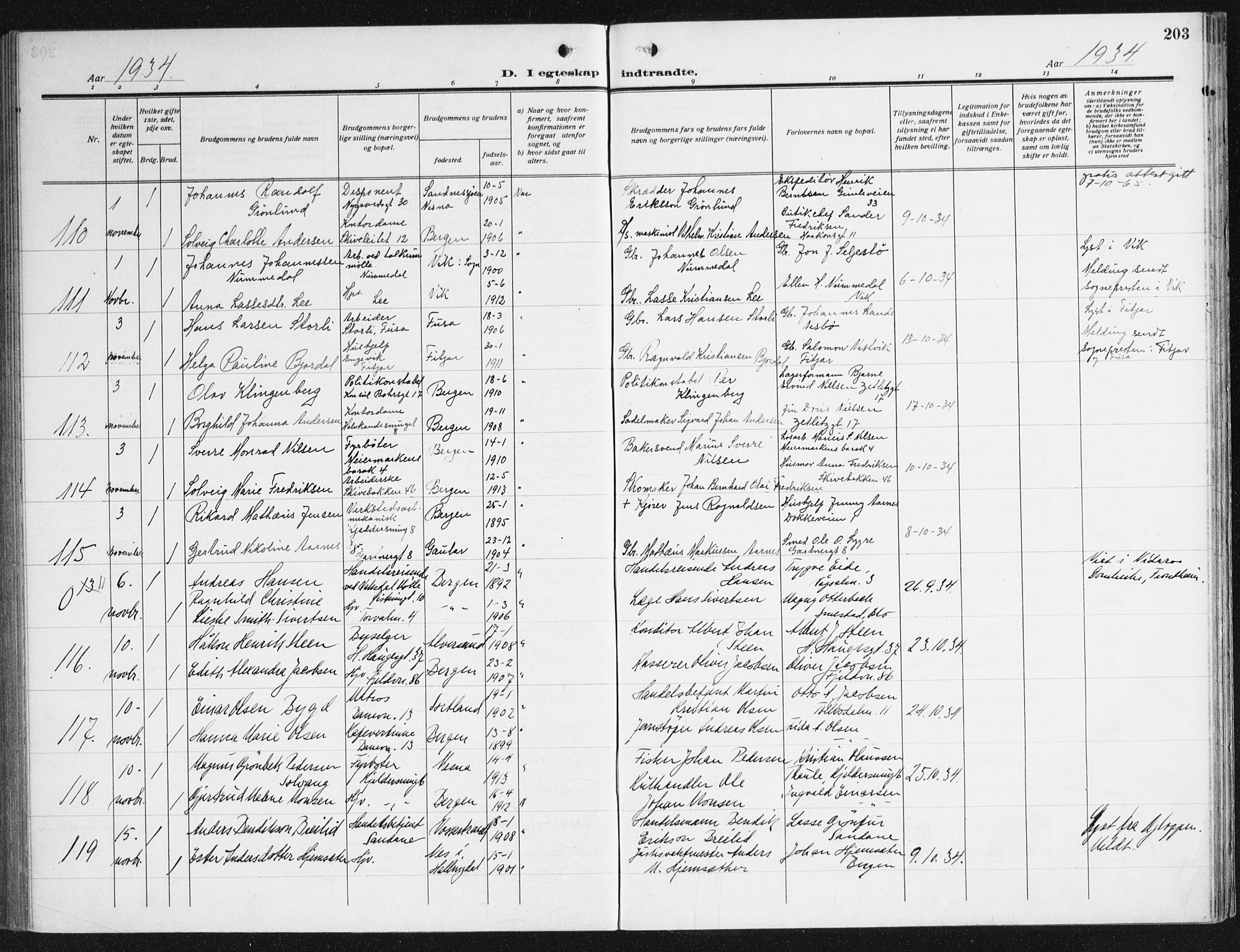 Domkirken sokneprestembete, AV/SAB-A-74801/H/Haa/L0039: Parish register (official) no. D 6, 1921-1937, p. 203