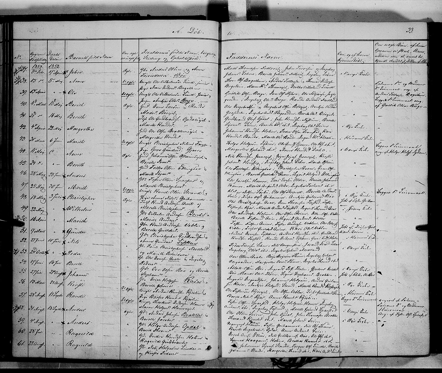 Vang prestekontor, Valdres, AV/SAH-PREST-140/H/Ha/L0006: Parish register (official) no. 6, 1846-1864, p. 33