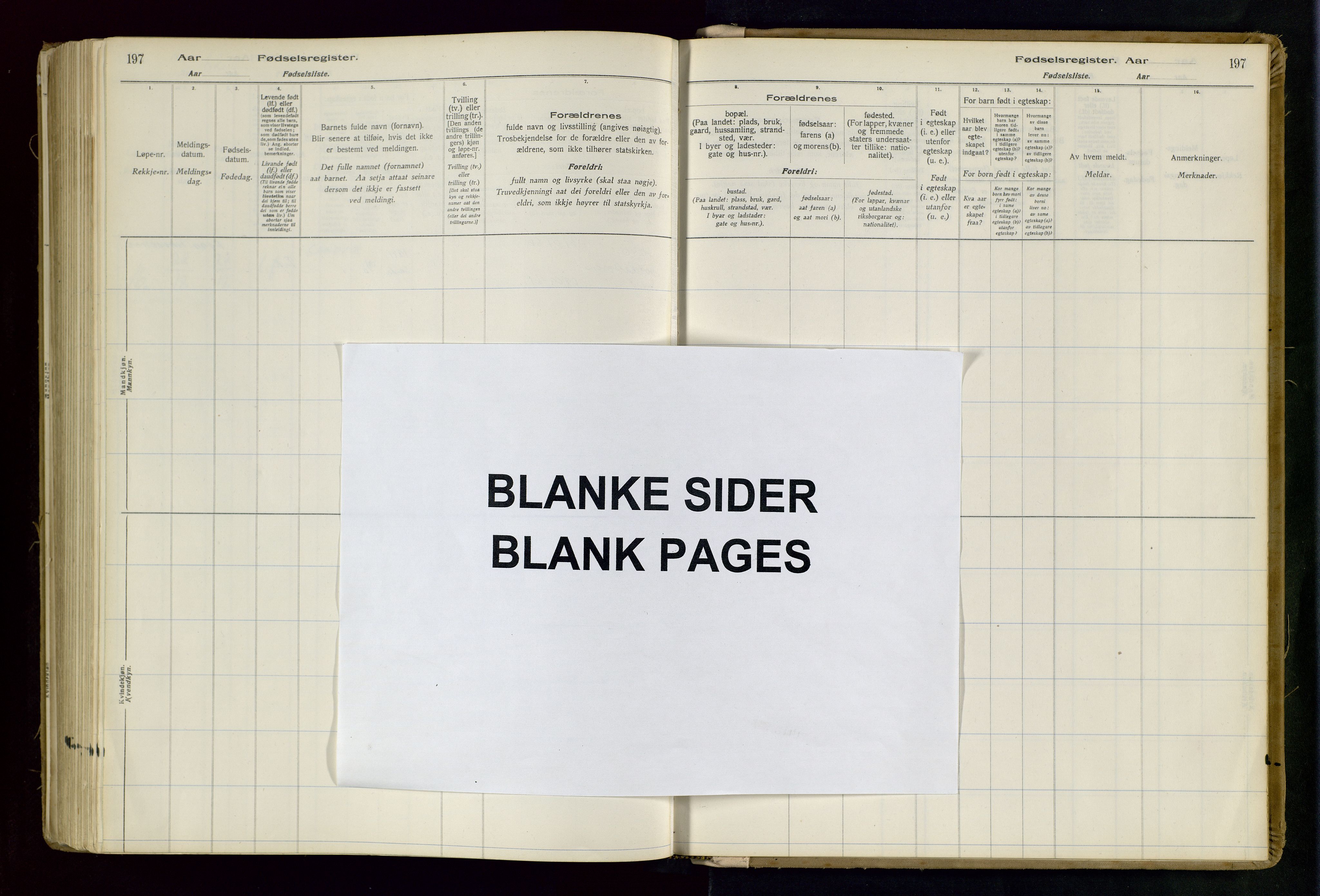 Suldal sokneprestkontor, AV/SAST-A-101845/03/A/L0002: Birth register no. 2, 1916-1982, p. 197