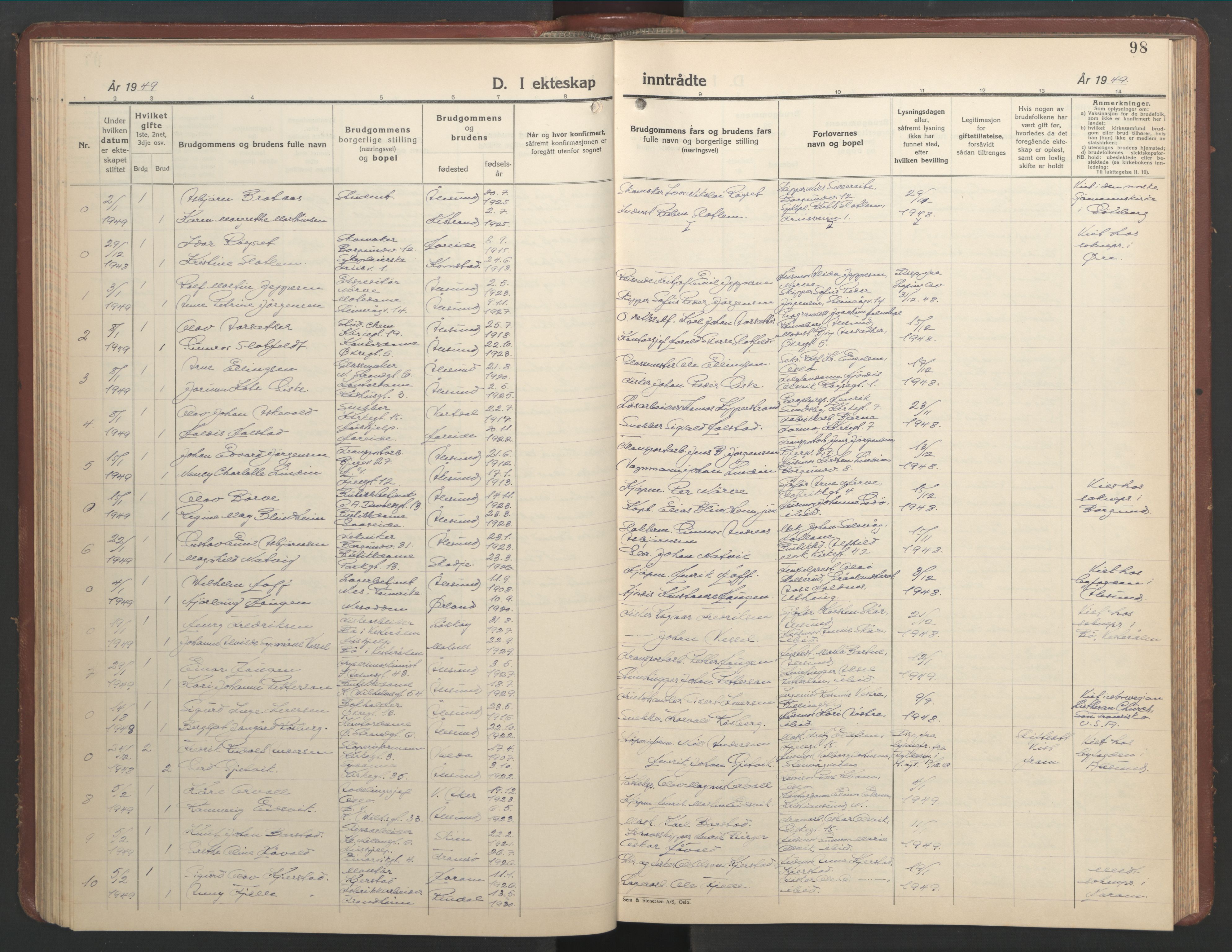 Ministerialprotokoller, klokkerbøker og fødselsregistre - Møre og Romsdal, SAT/A-1454/529/L0479: Parish register (copy) no. 529C16, 1941-1950, p. 98