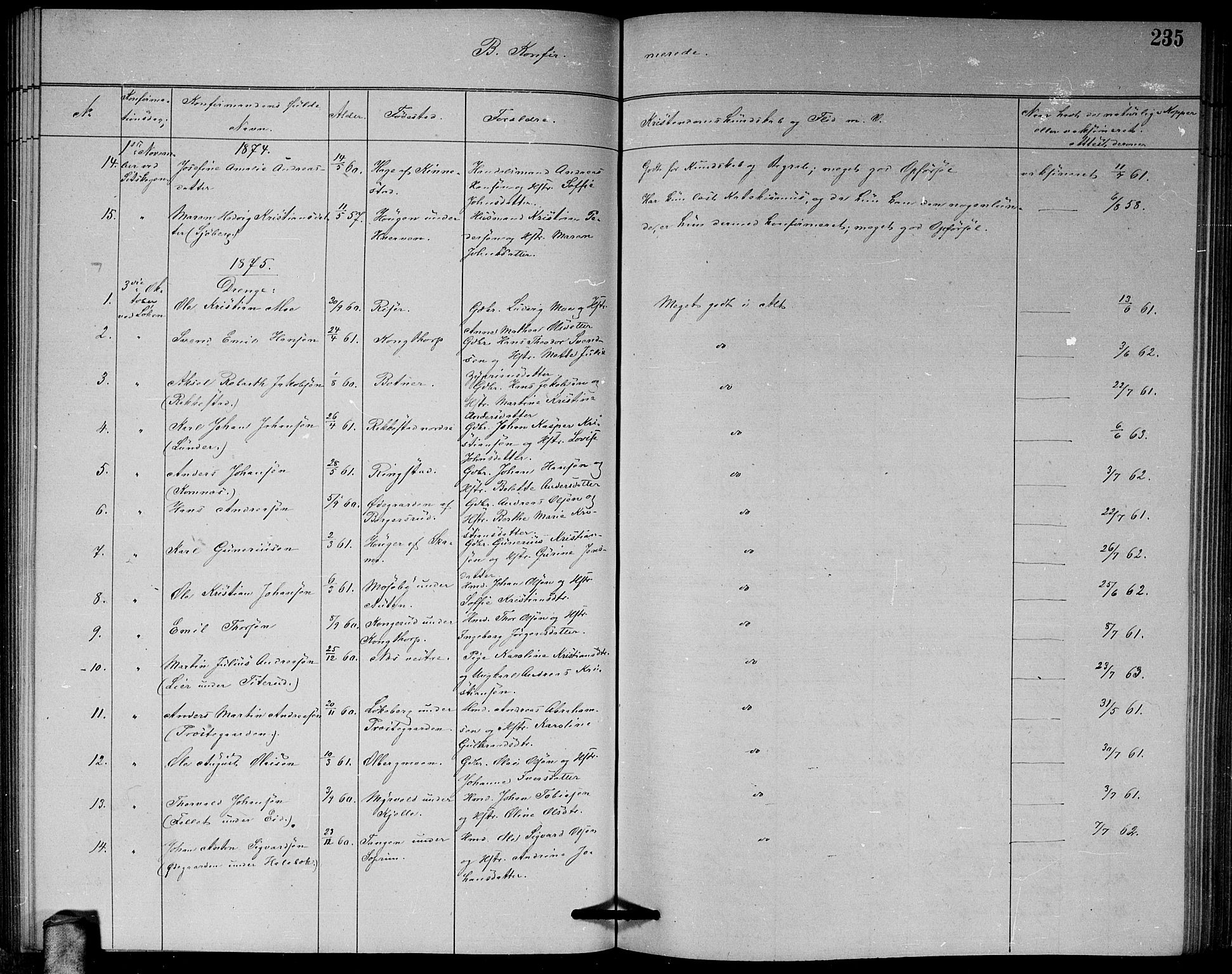 Høland prestekontor Kirkebøker, AV/SAO-A-10346a/G/Ga/L0006: Parish register (copy) no. I 6, 1869-1879, p. 235