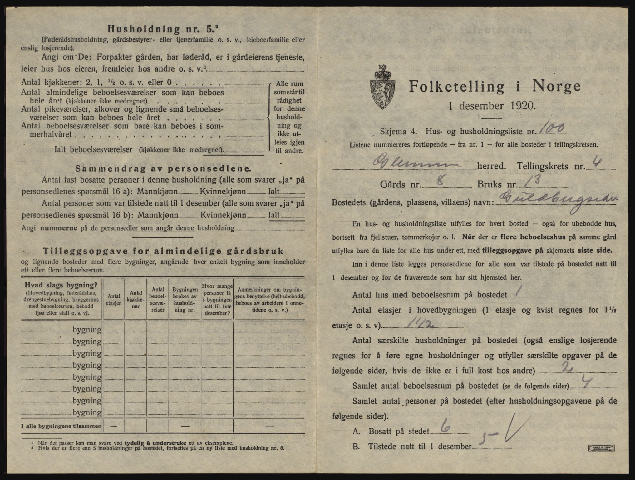 SAO, 1920 census for Glemmen, 1920, p. 827