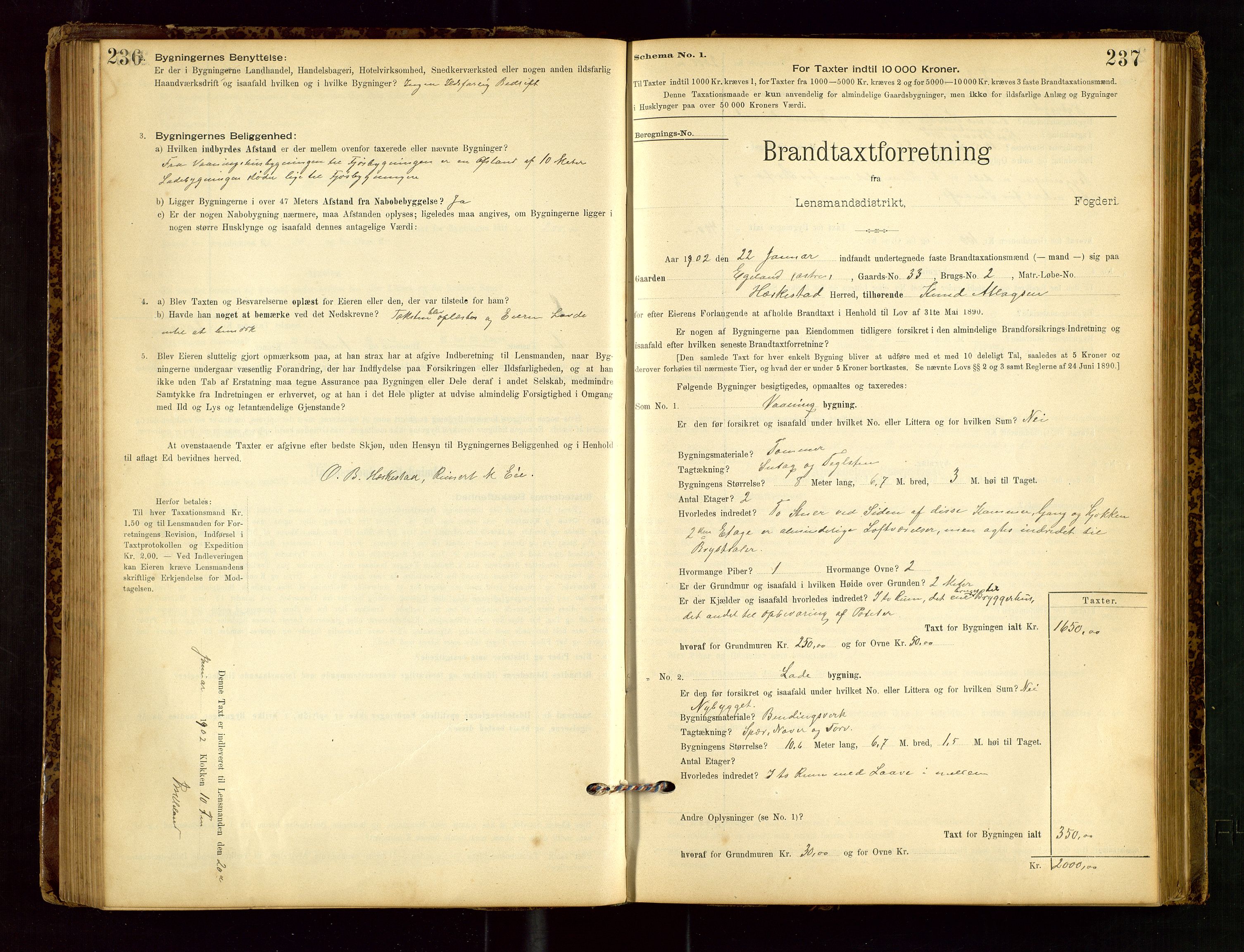 Heskestad lensmannskontor, SAST/A-100304/Gob/L0001: "Brandtaxationsprotokol", 1894-1915, p. 236-237