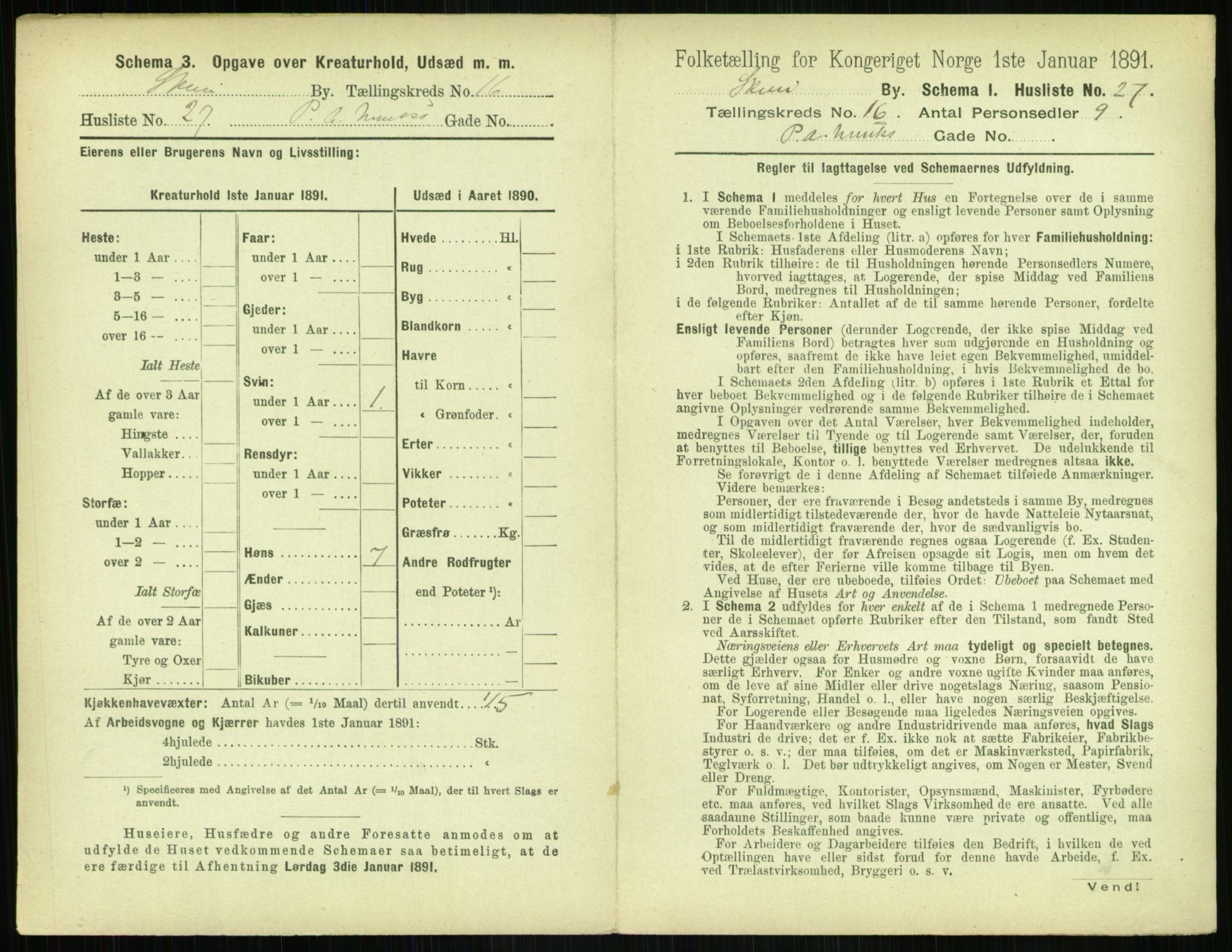 RA, 1891 census for 0806 Skien, 1891, p. 662