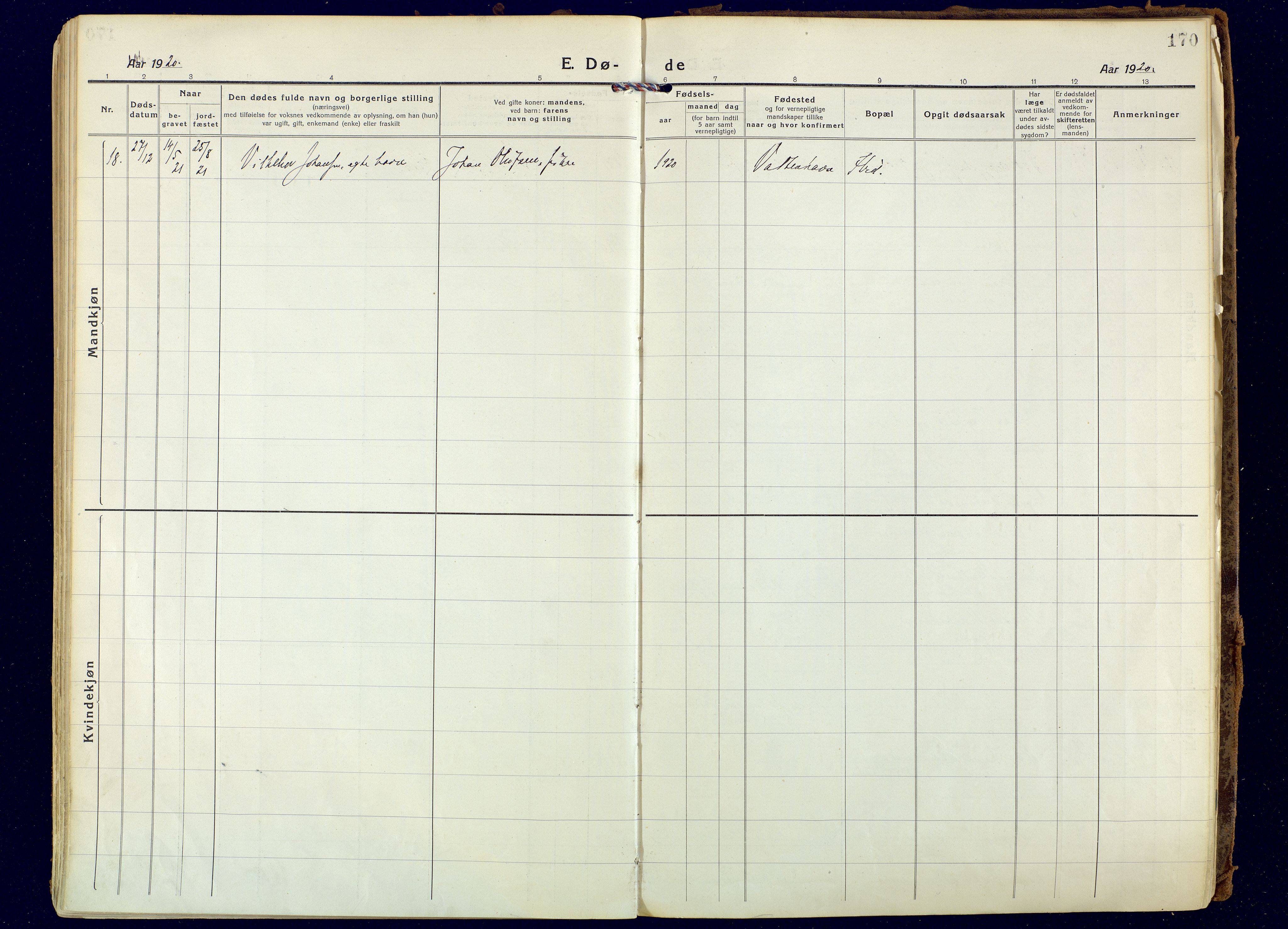 Hammerfest sokneprestkontor, AV/SATØ-S-1347/H/Ha/L0018.kirke: Parish register (official) no. 18, 1918-1933, p. 170