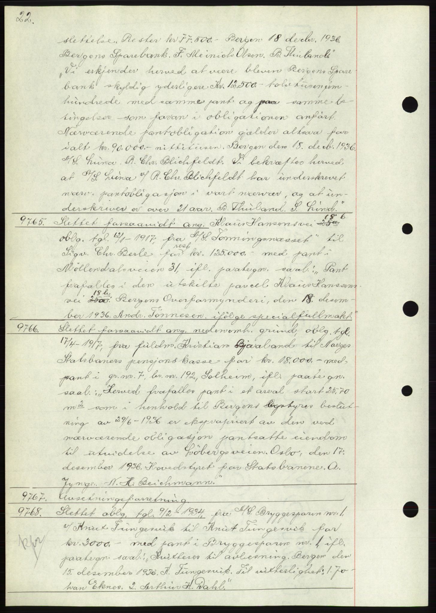 Byfogd og Byskriver i Bergen, AV/SAB-A-3401/03: Mortgage book no. C 3, 1936-1937, Diary no: : 9765/1936