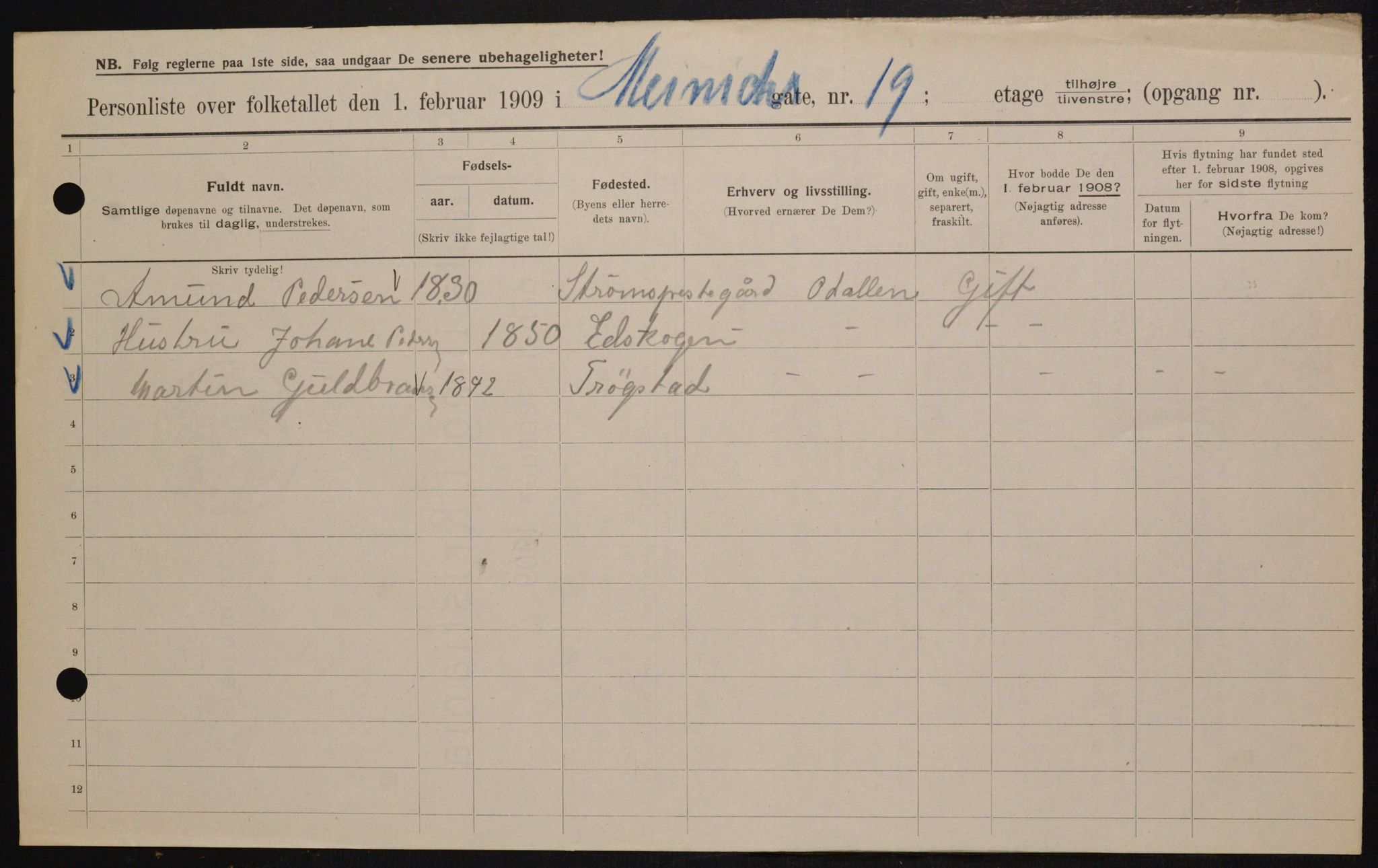 OBA, Municipal Census 1909 for Kristiania, 1909, p. 1295