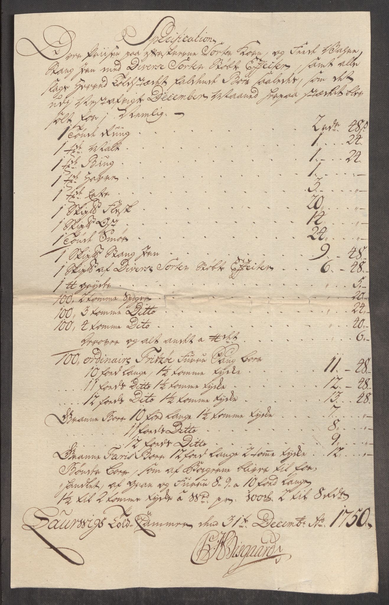 Rentekammeret inntil 1814, Realistisk ordnet avdeling, RA/EA-4070/Oe/L0004: [Ø1]: Priskuranter, 1749-1752, p. 340