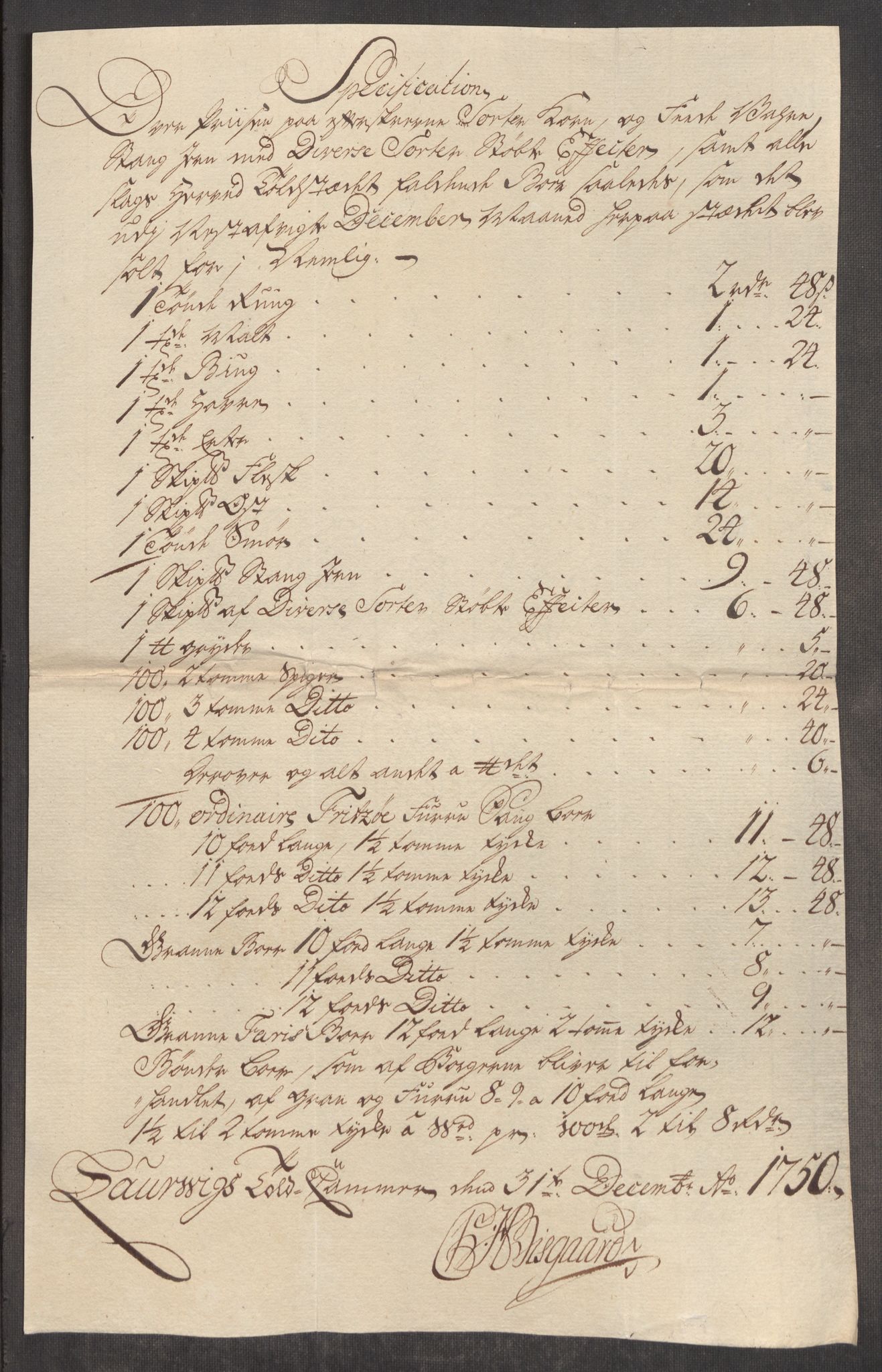 Rentekammeret inntil 1814, Realistisk ordnet avdeling, AV/RA-EA-4070/Oe/L0004: [Ø1]: Priskuranter, 1749-1752, p. 340