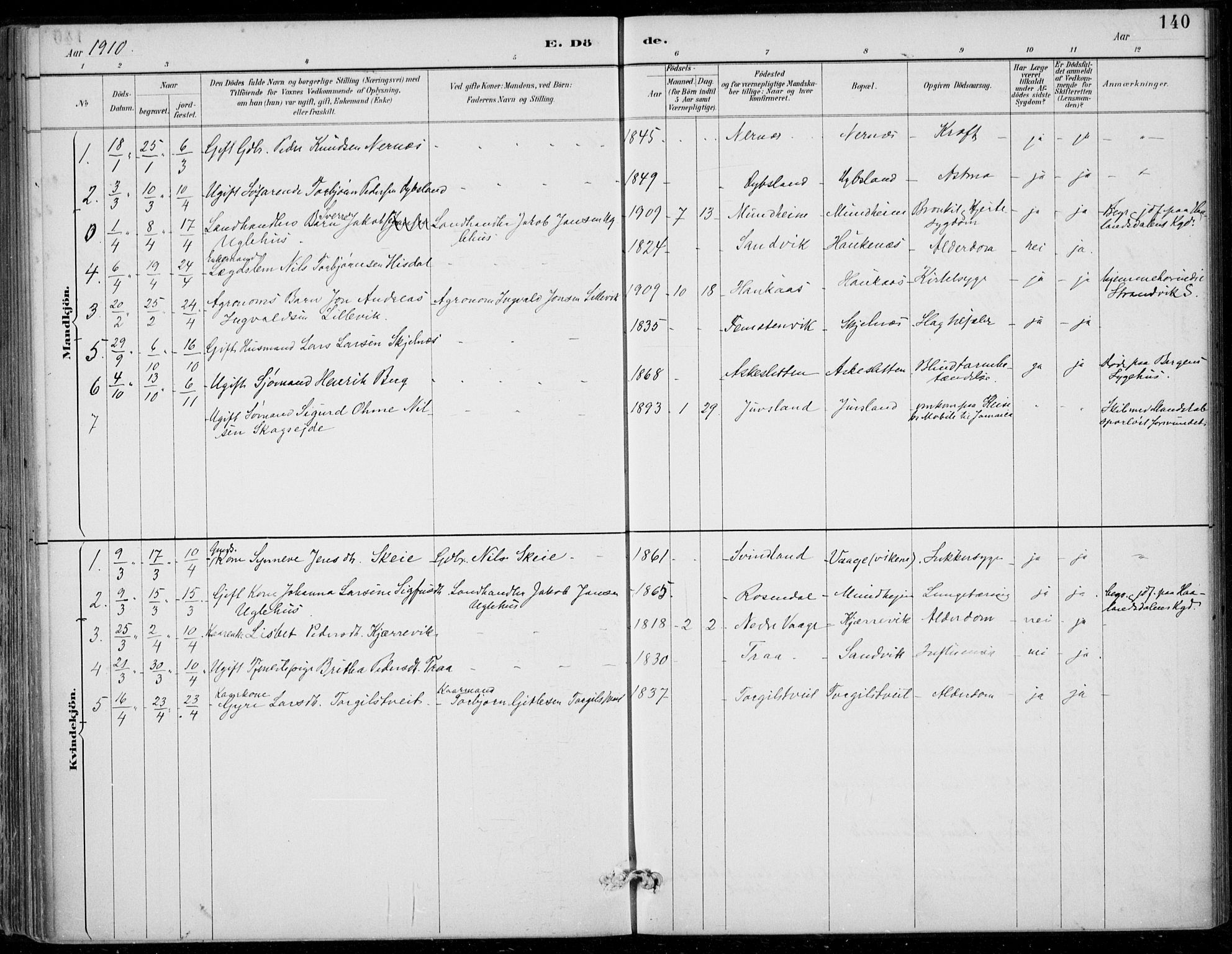 Strandebarm sokneprestembete, AV/SAB-A-78401/H/Haa: Parish register (official) no. D  1, 1886-1912, p. 140