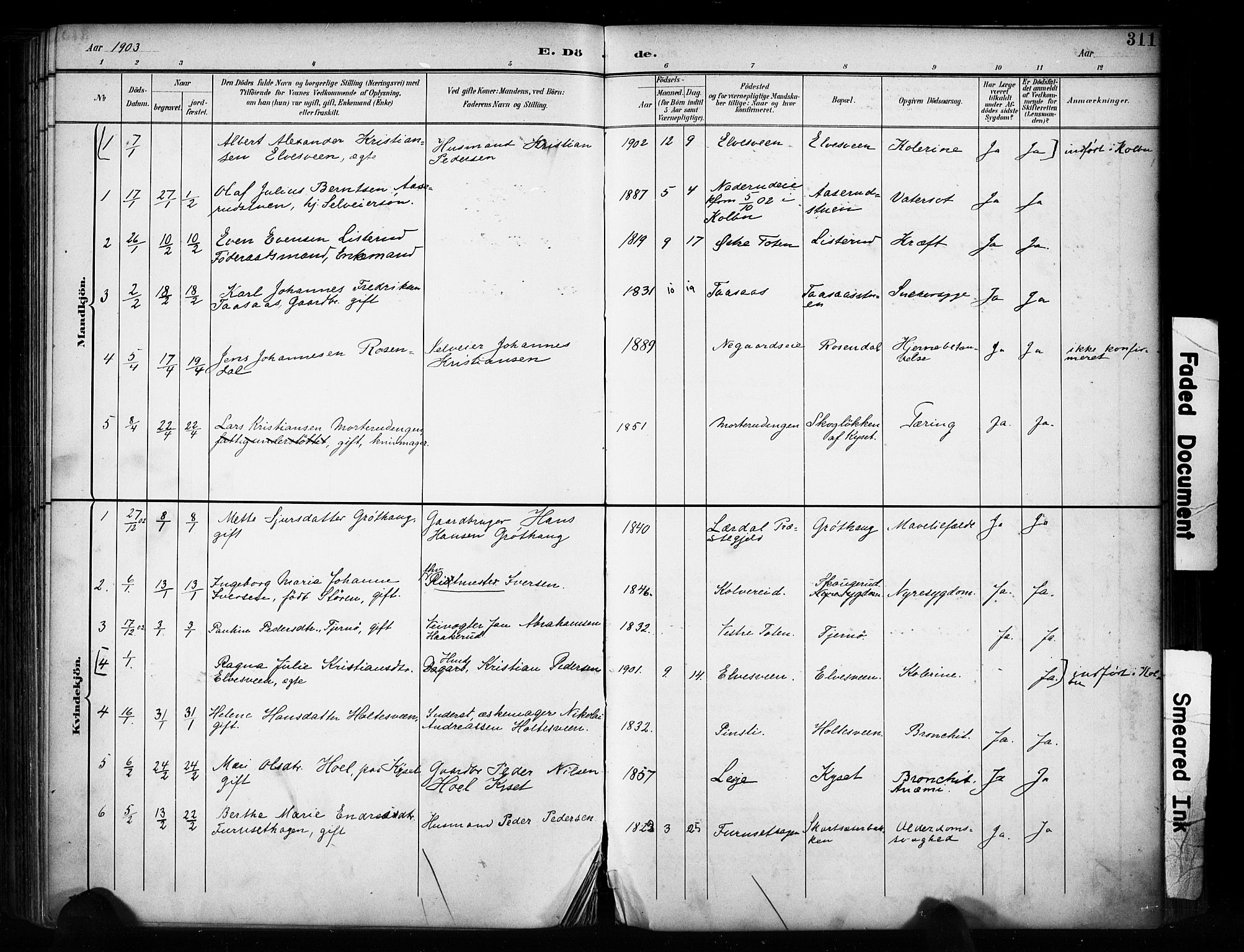 Vestre Toten prestekontor, SAH/PREST-108/H/Ha/Haa/L0011: Parish register (official) no. 11, 1895-1906, p. 311