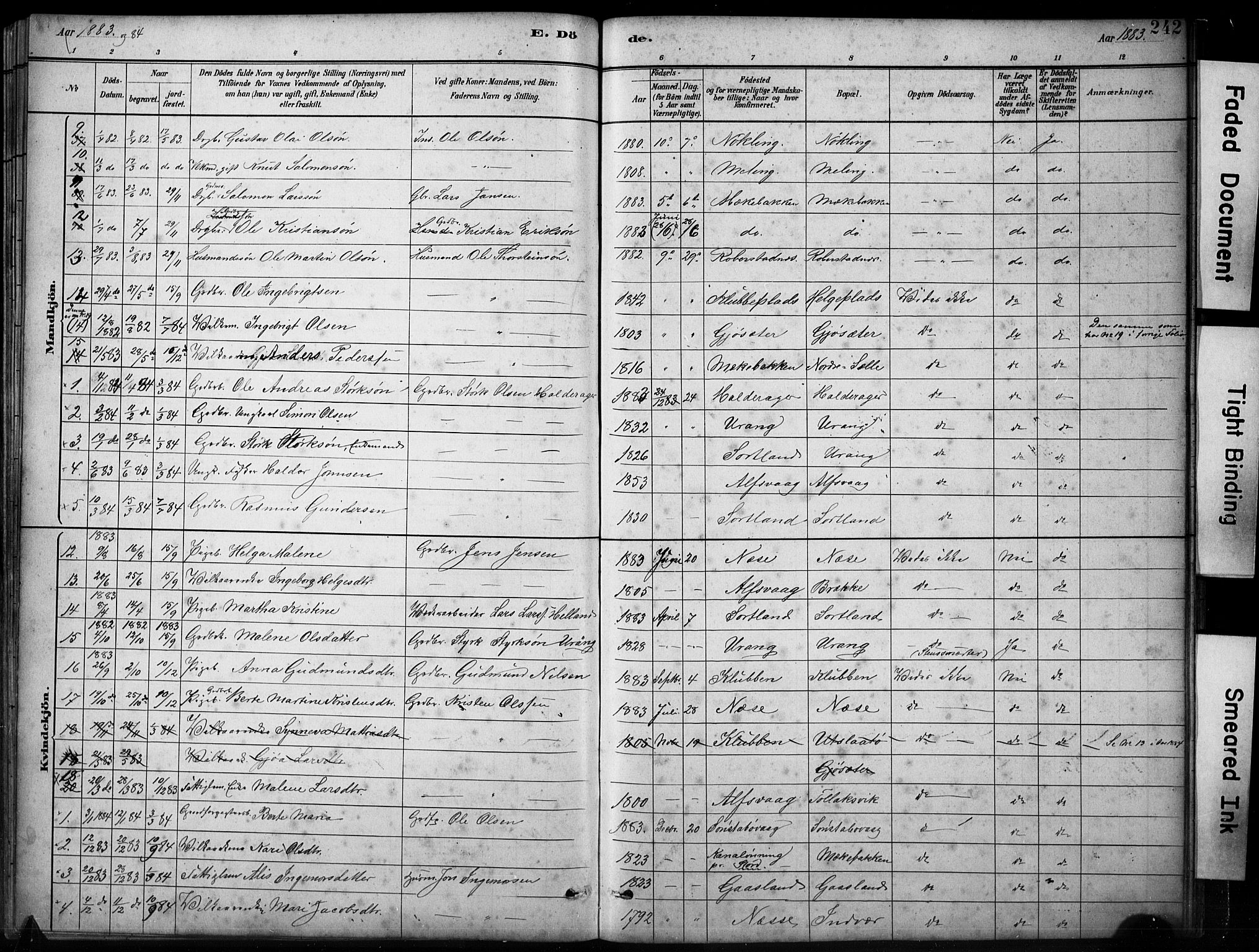 Finnås sokneprestembete, SAB/A-99925/H/Ha/Hab/Habb/L0003: Parish register (copy) no. B 3, 1882-1897, p. 242