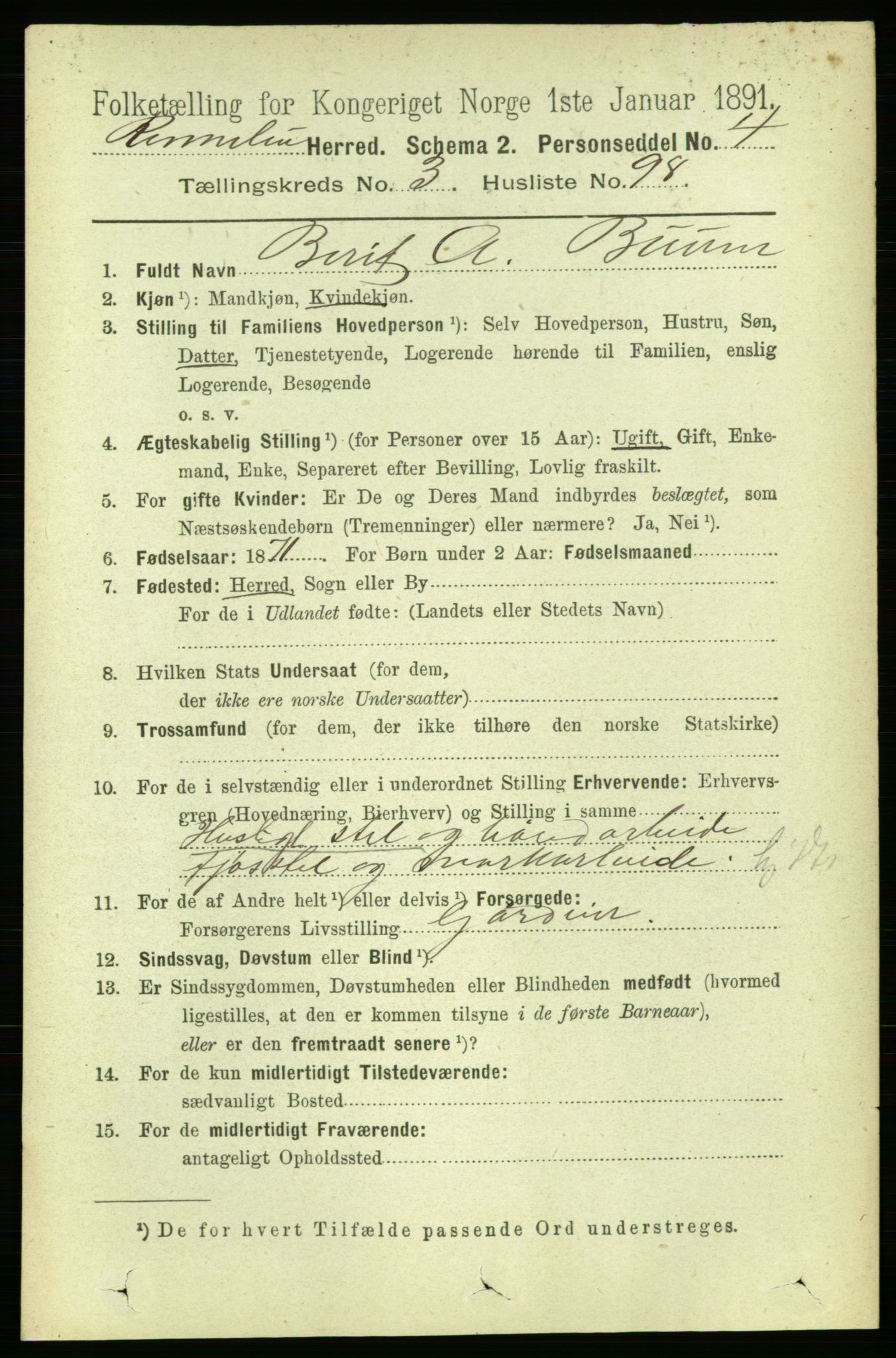 RA, 1891 census for 1635 Rennebu, 1891, p. 1877