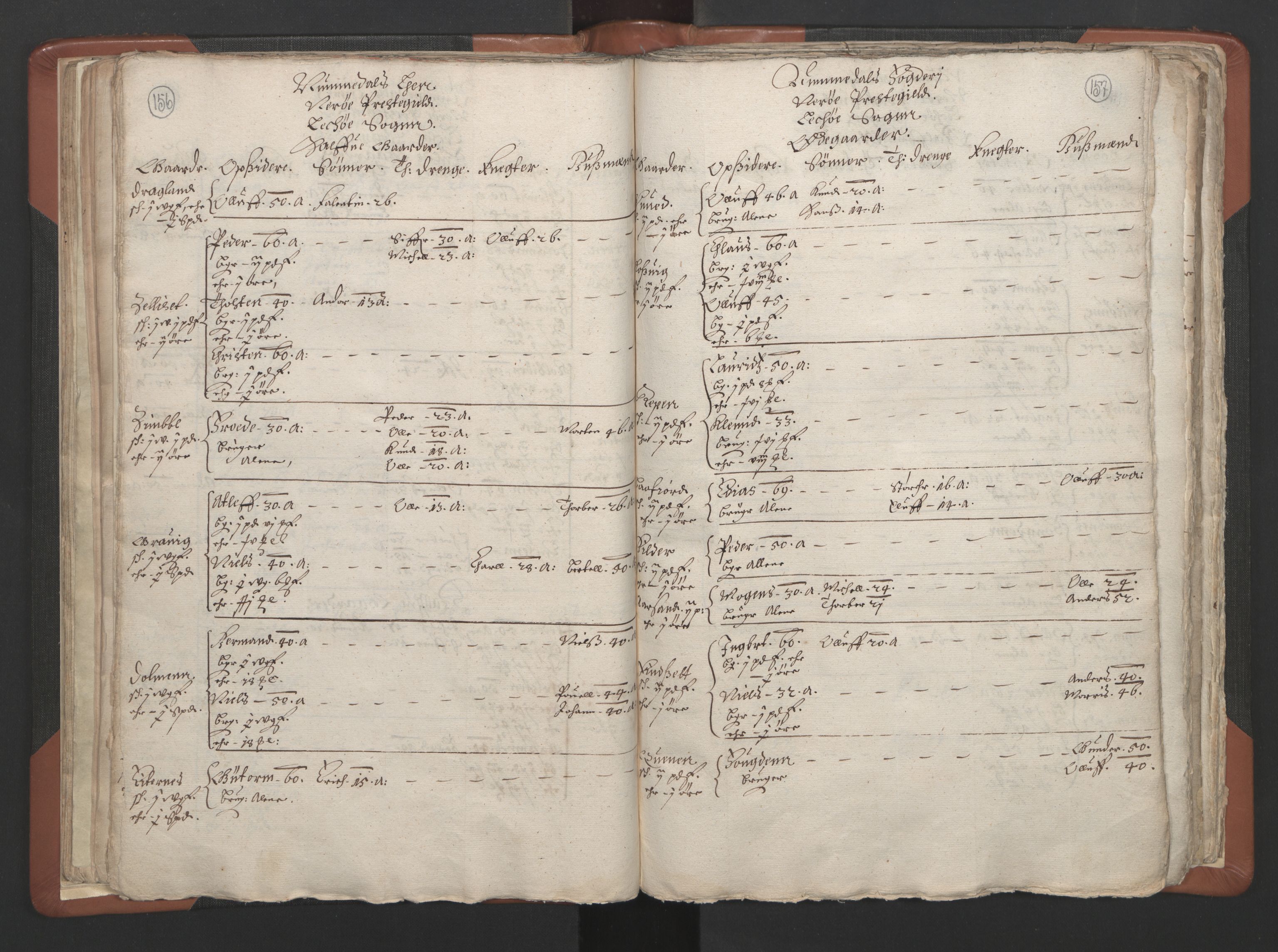 RA, Vicar's Census 1664-1666, no. 34: Namdal deanery, 1664-1666, p. 156-157