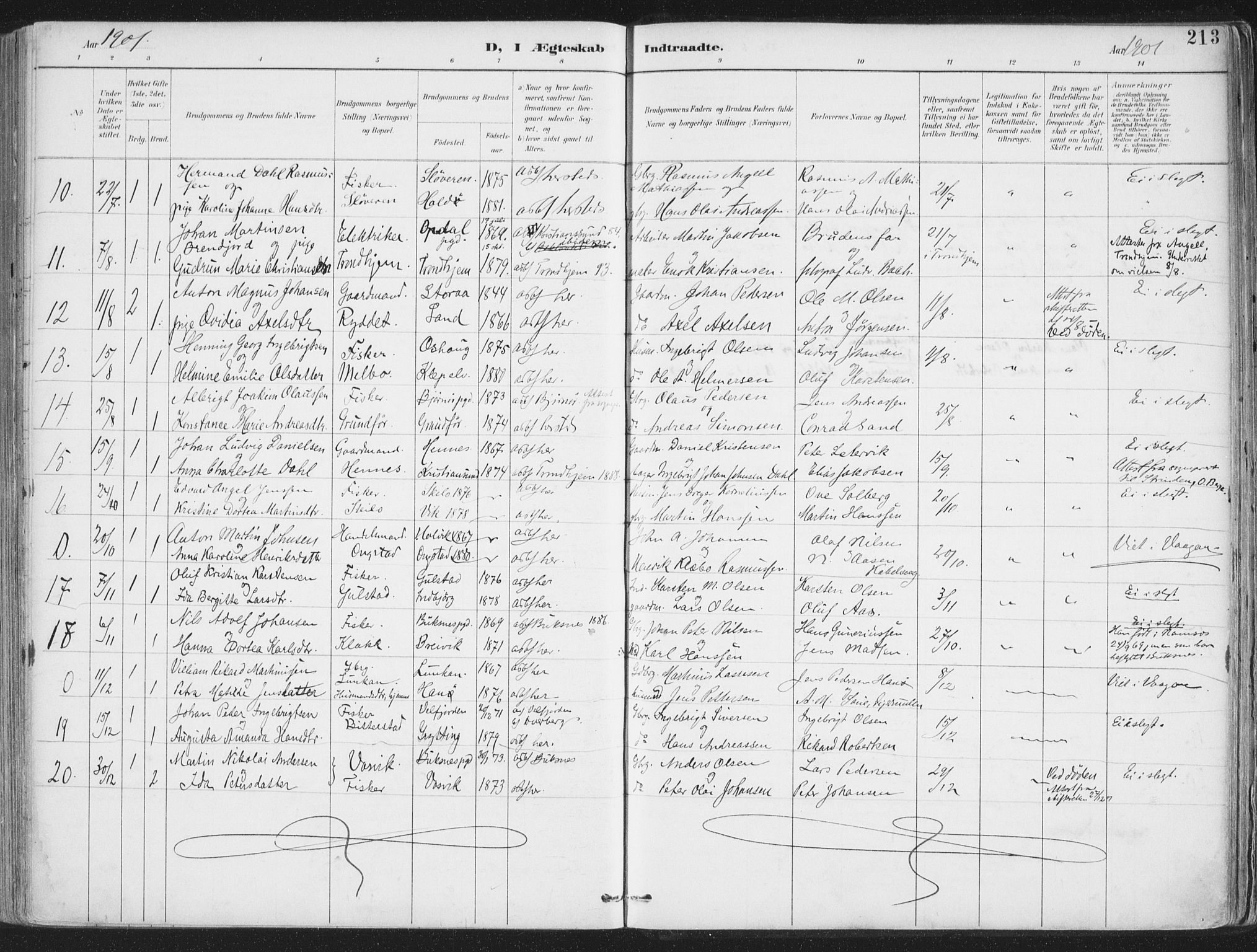Ministerialprotokoller, klokkerbøker og fødselsregistre - Nordland, SAT/A-1459/888/L1246: Parish register (official) no. 888A12, 1891-1903, p. 213