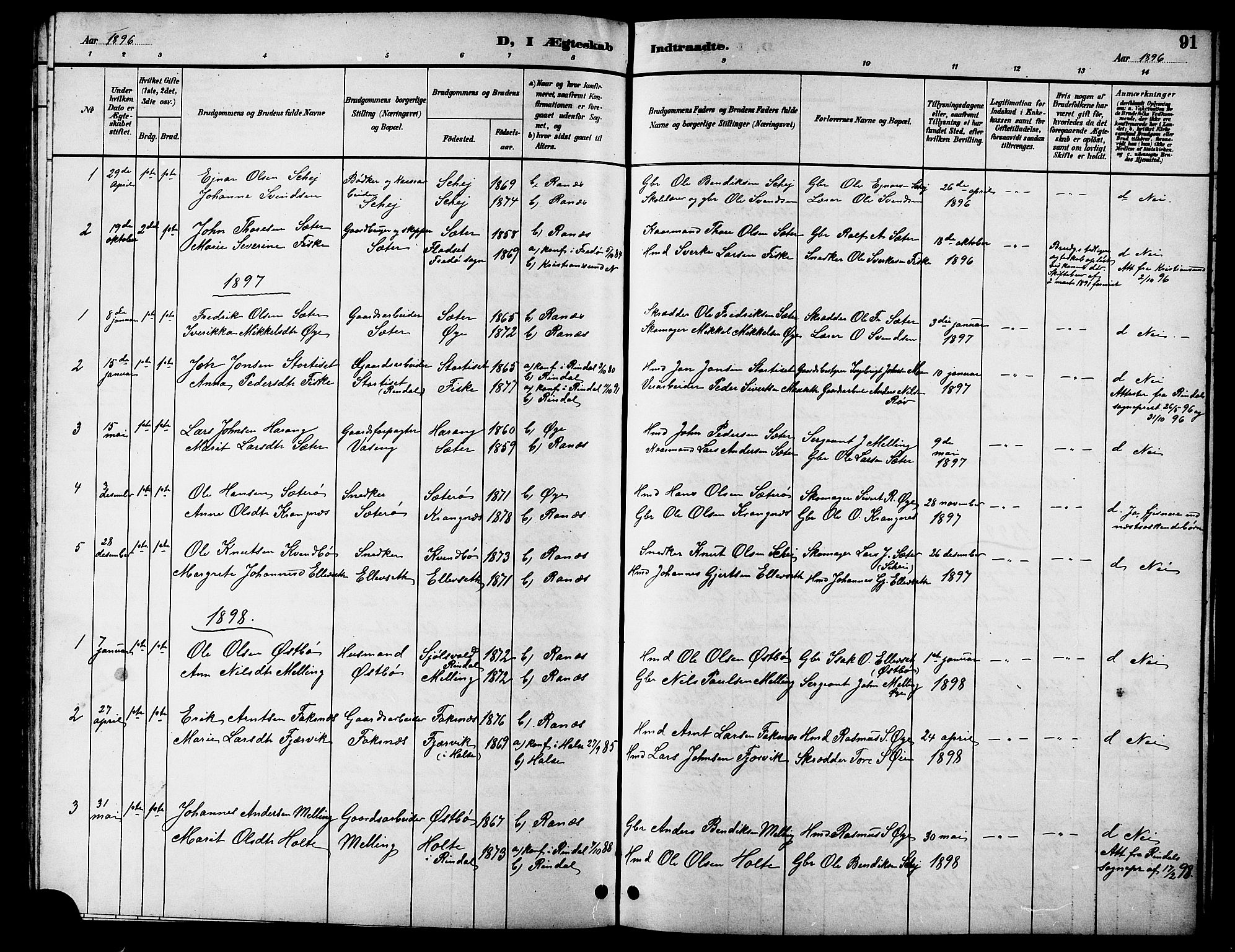 Ministerialprotokoller, klokkerbøker og fødselsregistre - Møre og Romsdal, AV/SAT-A-1454/596/L1058: Parish register (copy) no. 596C01, 1891-1907, p. 91