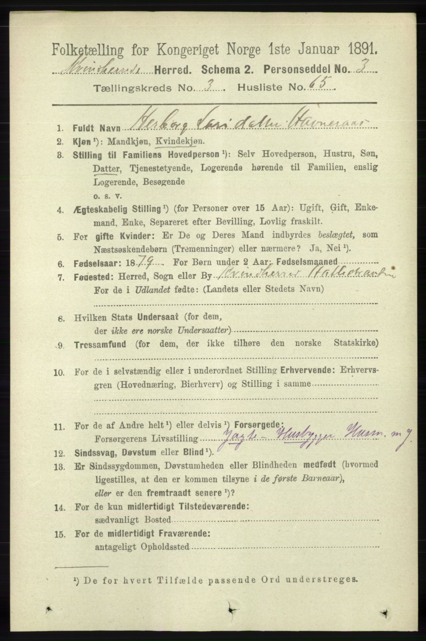 RA, 1891 census for 1224 Kvinnherad, 1891, p. 1323