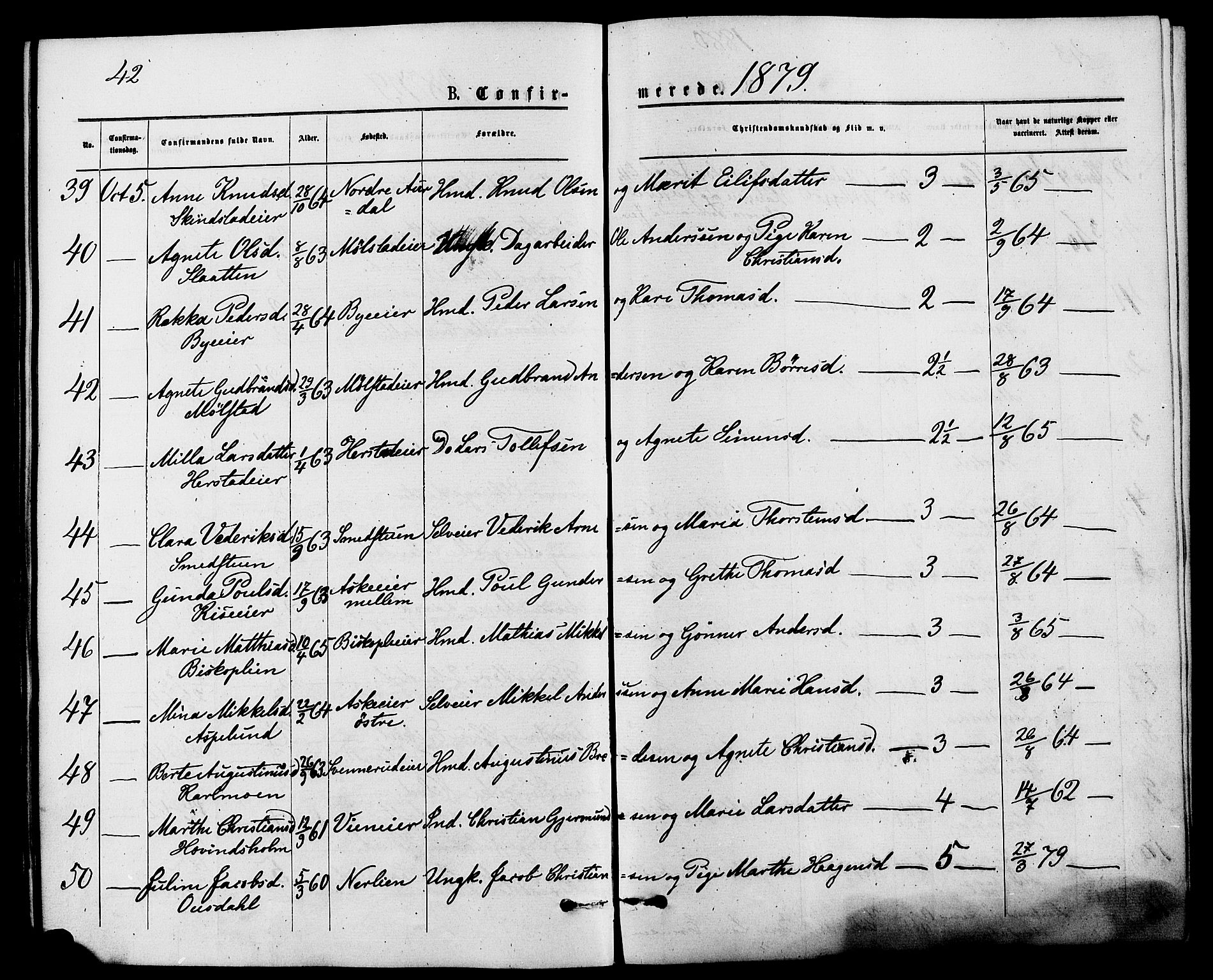 Nes prestekontor, Hedmark, AV/SAH-PREST-020/K/Ka/L0006: Parish register (official) no. 6, 1873-1886, p. 42