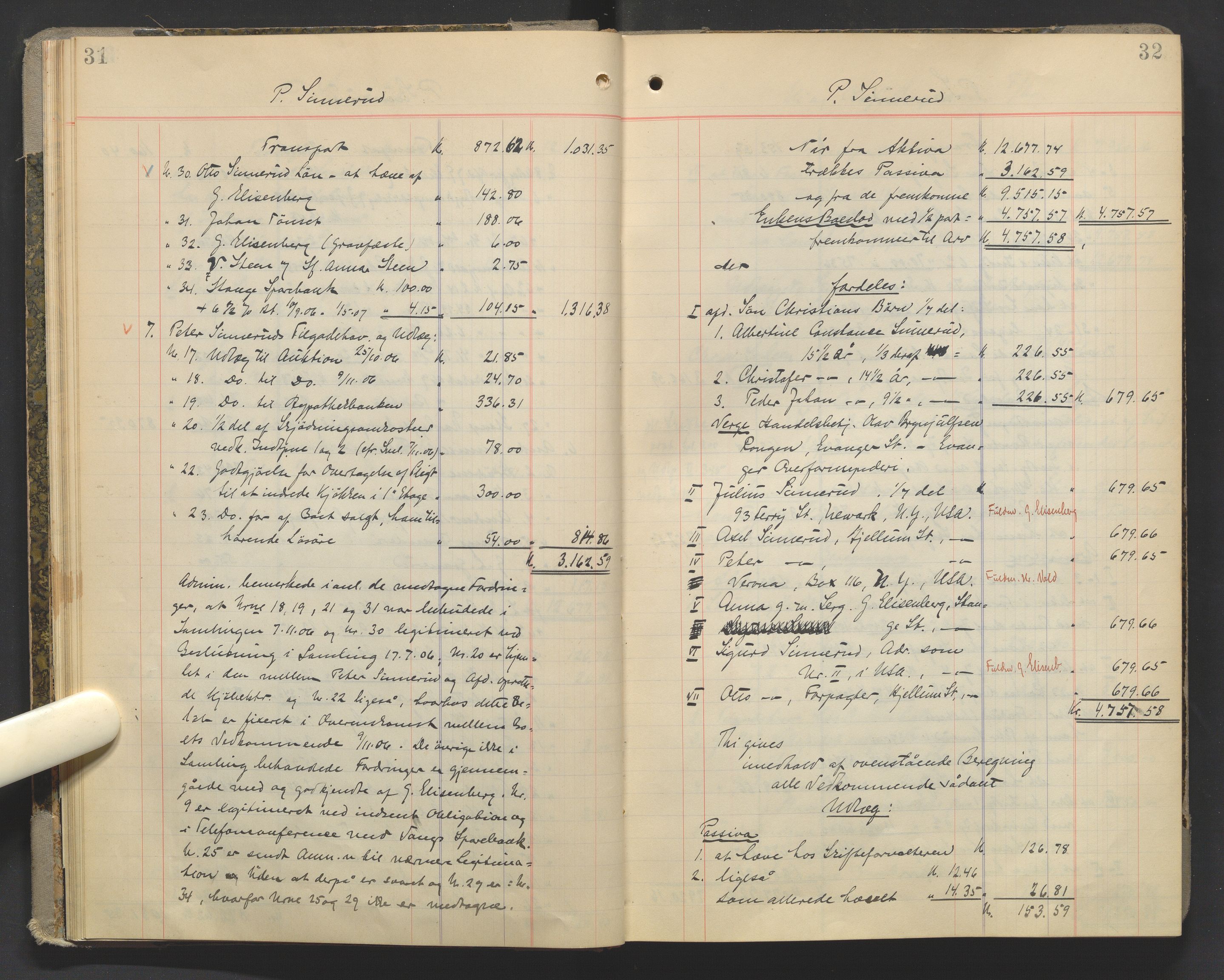 Sør-Hedmark sorenskriveri, AV/SAH-TING-014/J/Ja/Jad/L0003: Skifteutlodningsprotokoll - landet, 1906-1914, p. 31-32